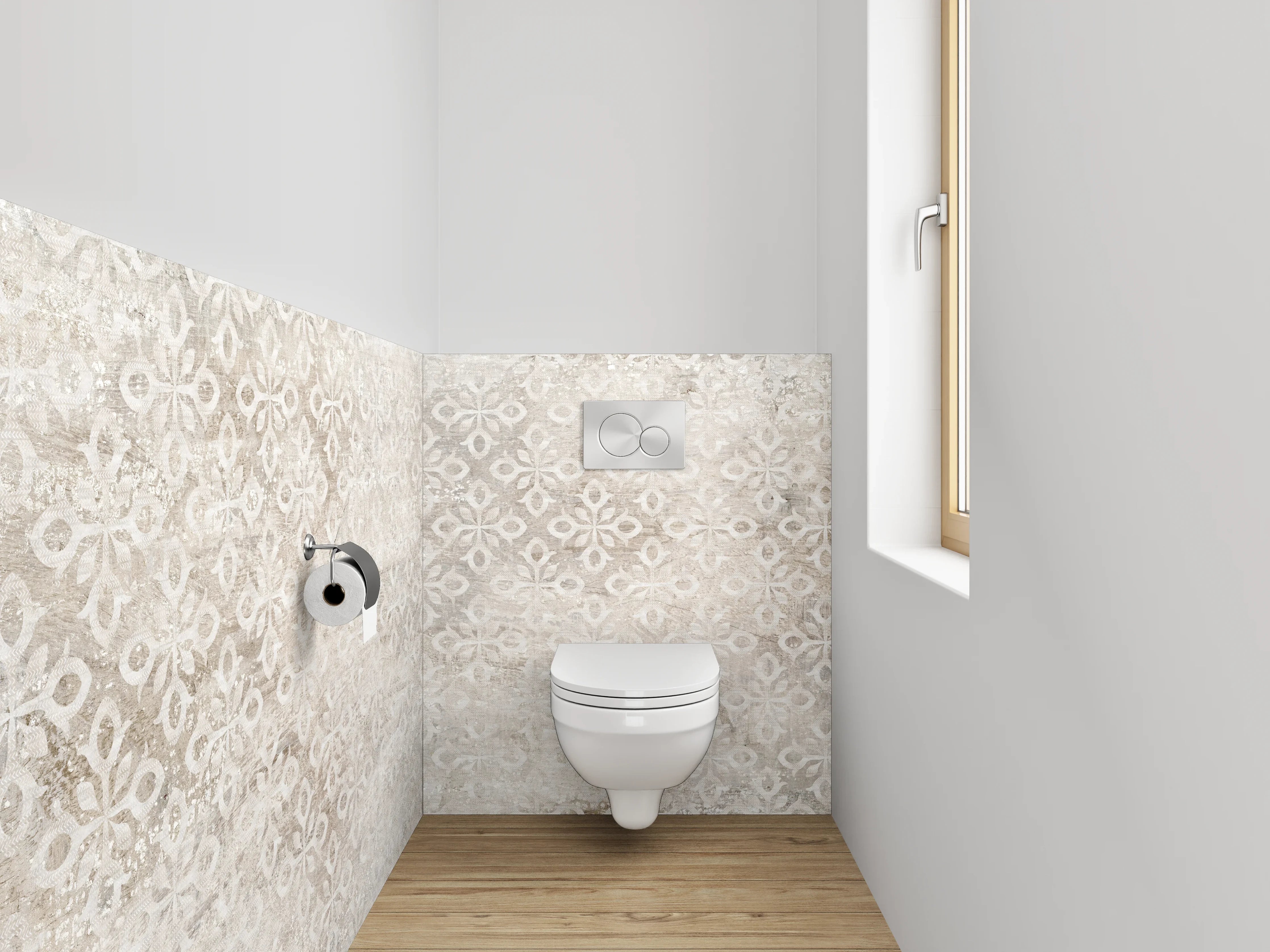 WC-Rückwand - Vintage Ornament in Weiß-Grau