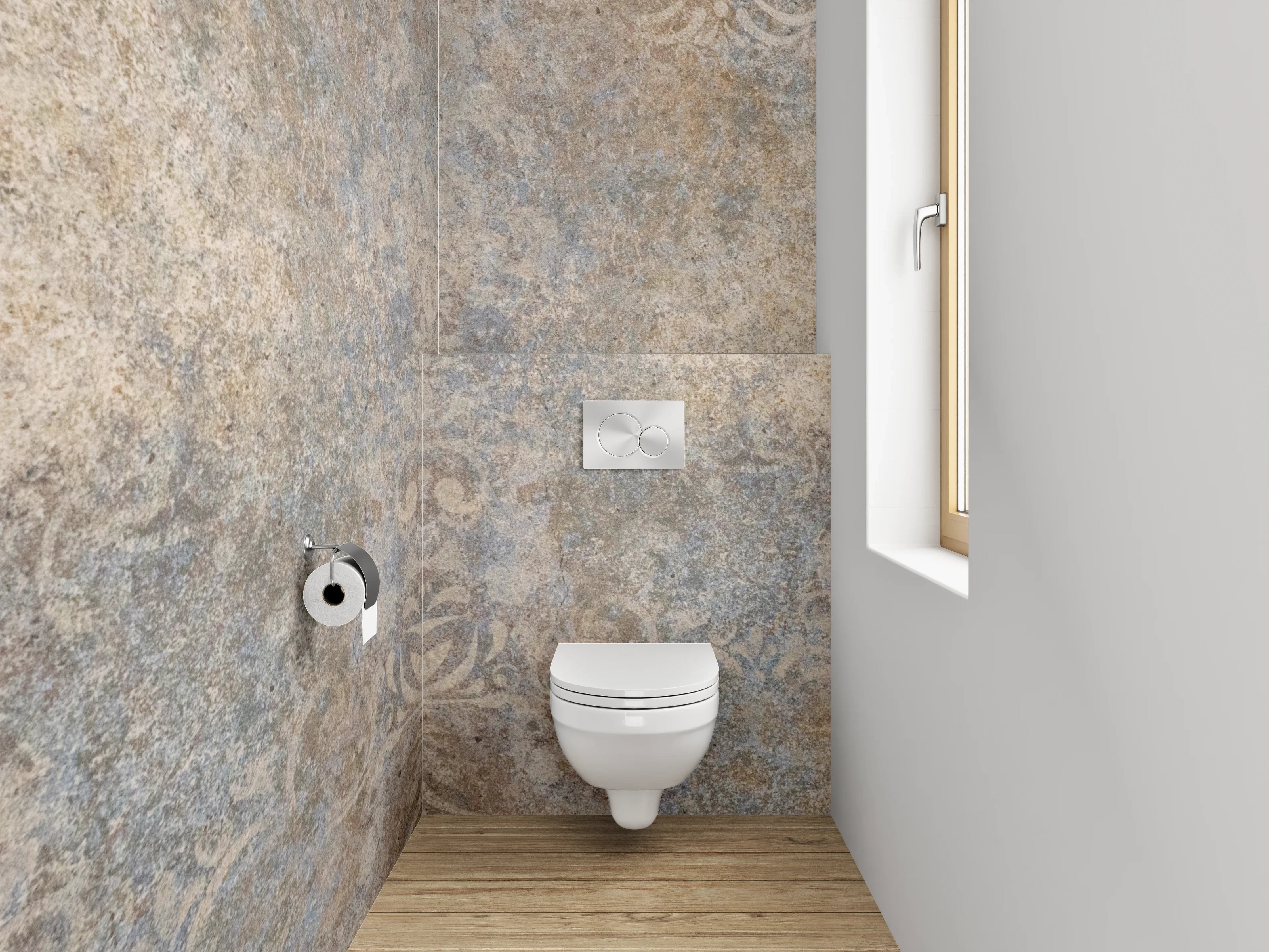 WC-Rückwand - Vintage Ornamente Blau Braun Beige