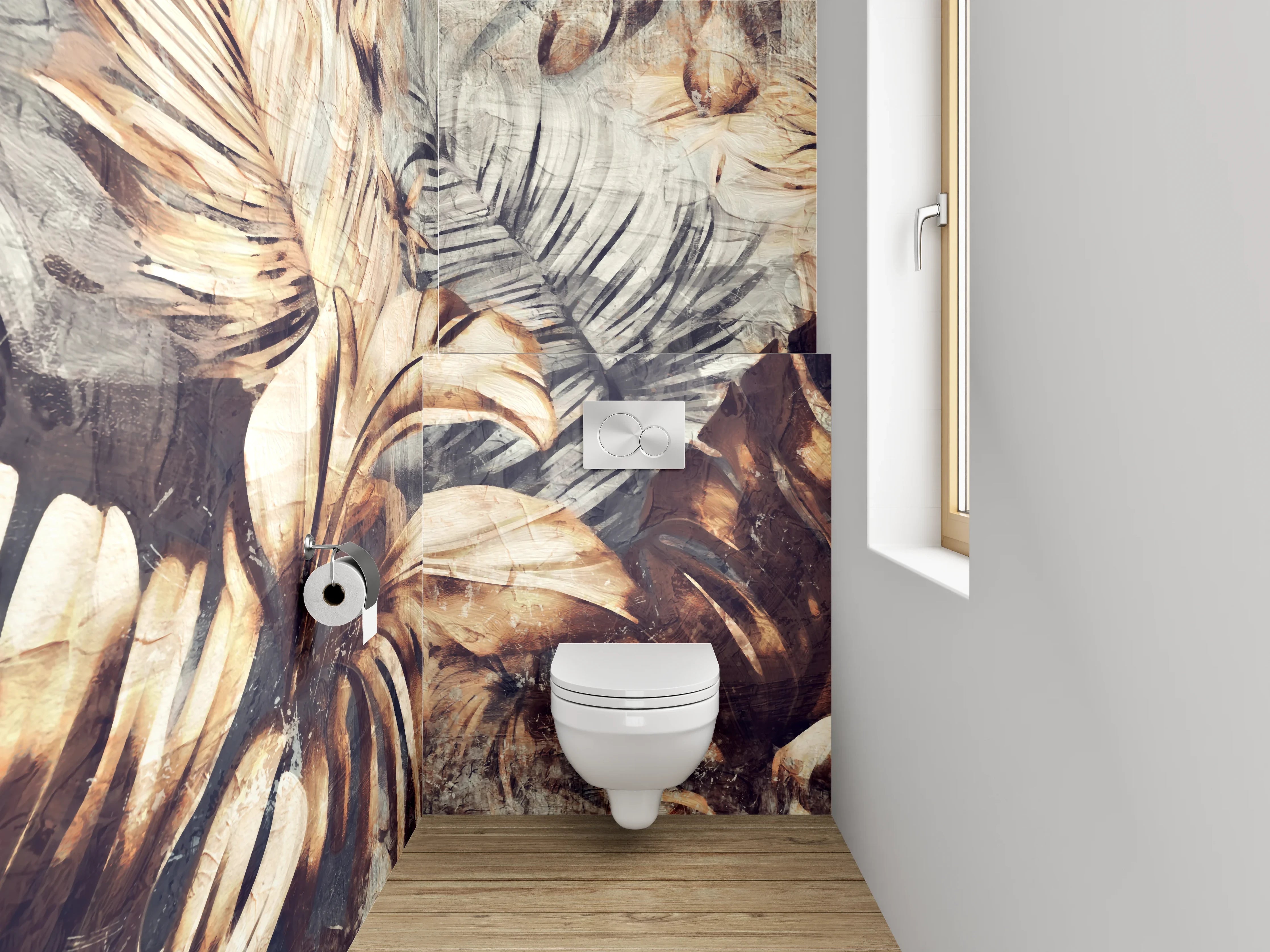 WC-Rückwand - Vintage Palmenblätter Braun Grau