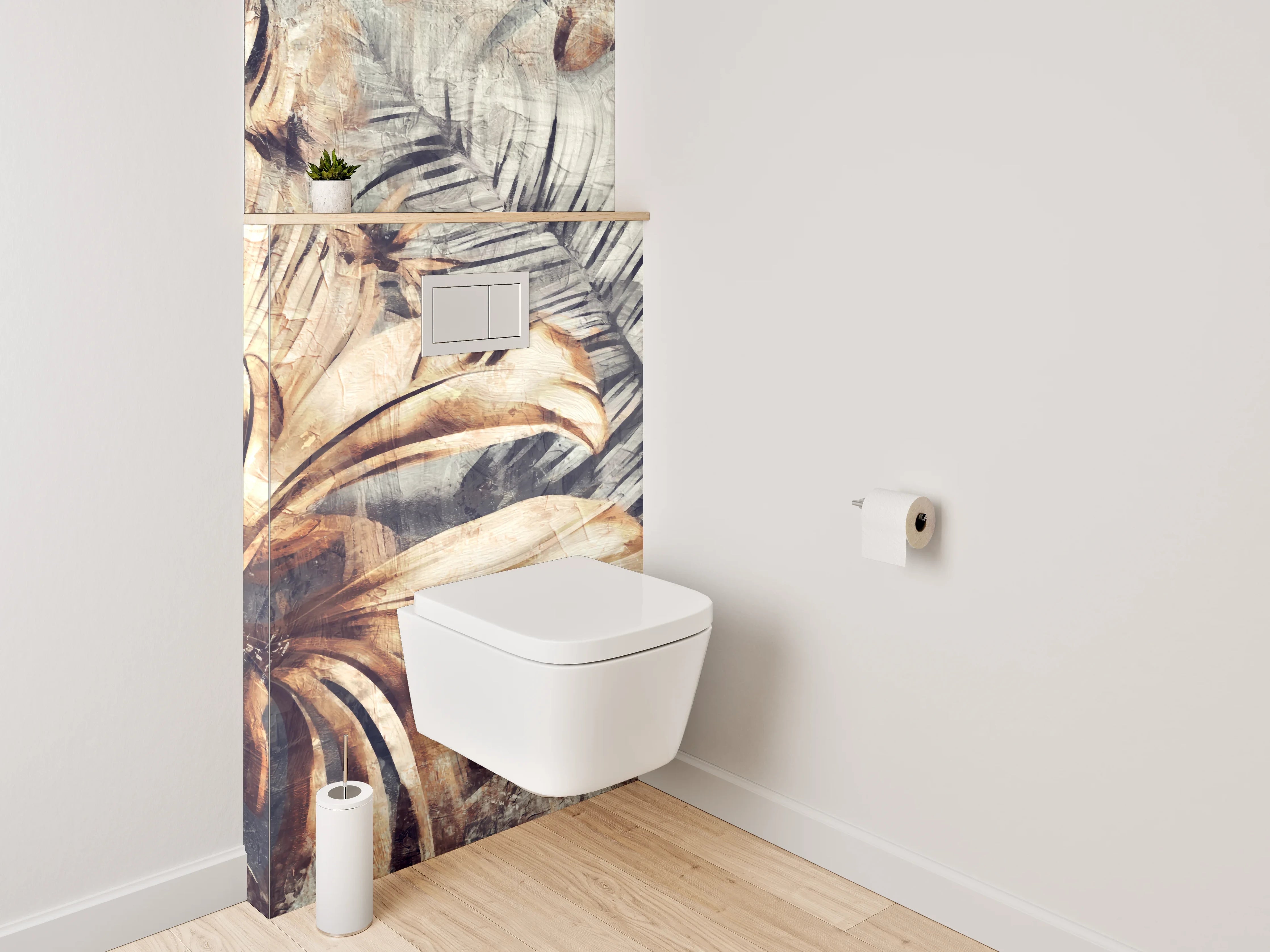 WC-Rückwand - Vintage Palmenblätter Braun Grau