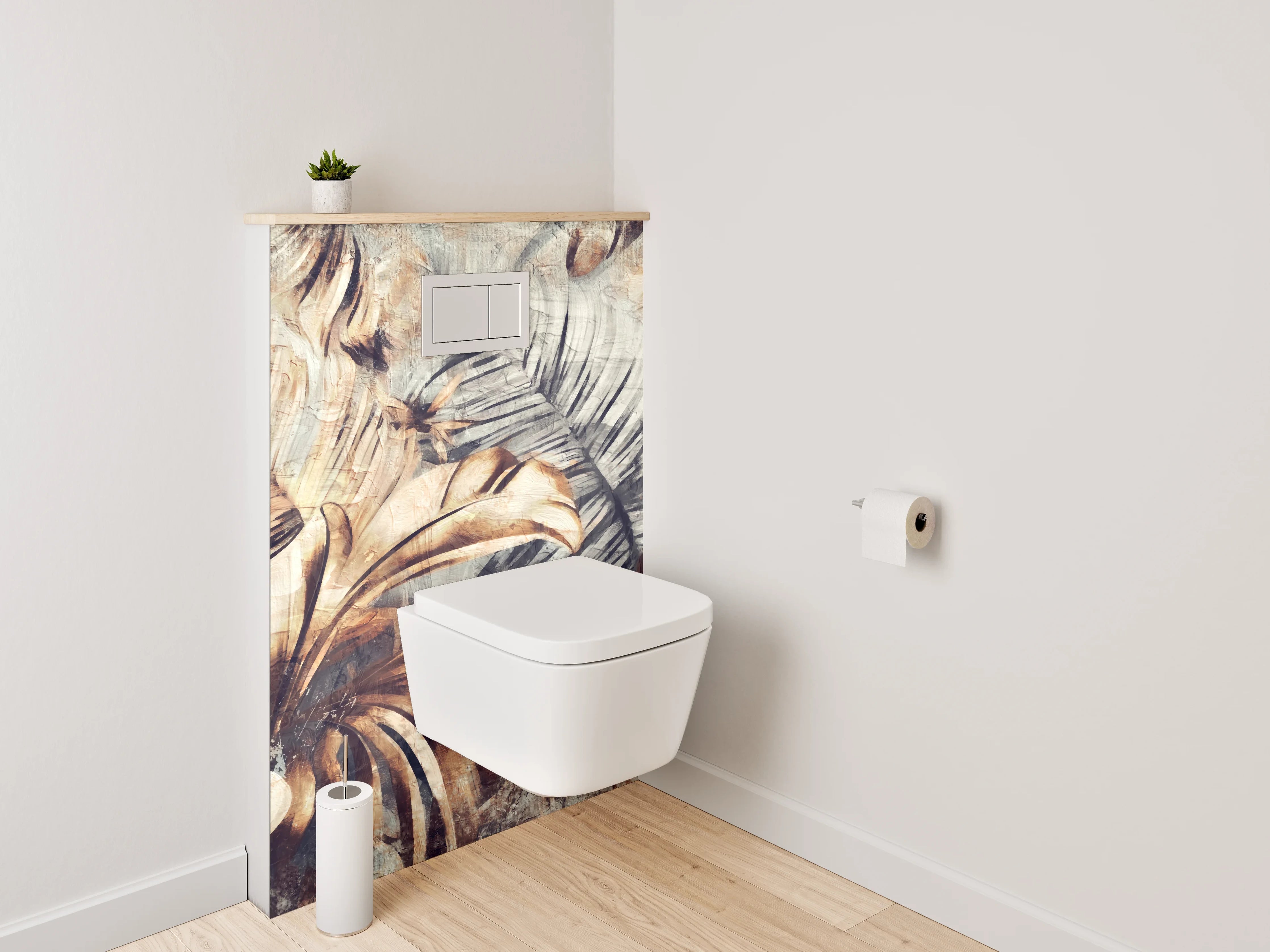 WC-Rückwand - Vintage Palmenblätter Braun Grau