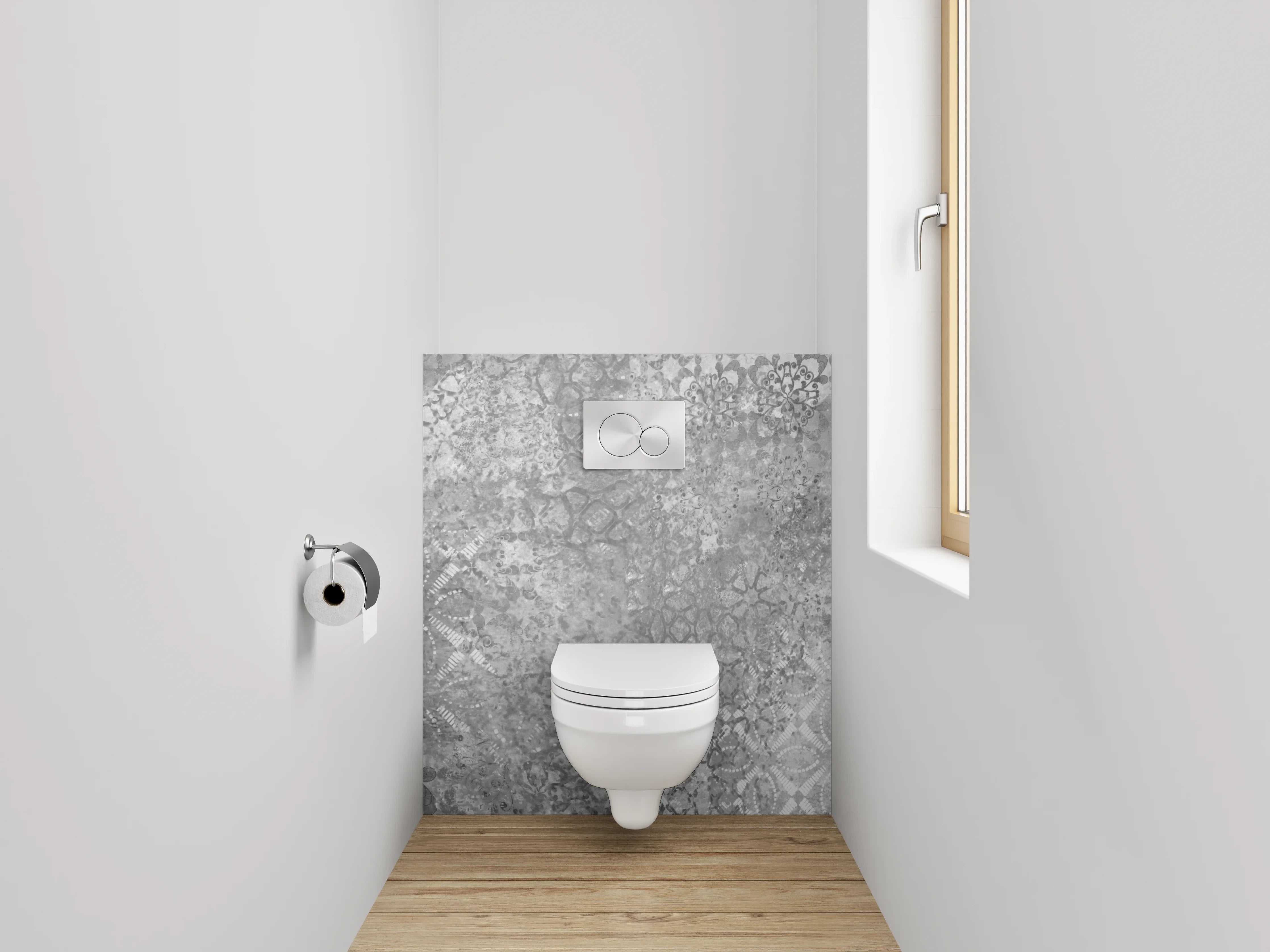 WC-Rückwand - Vintage Patchwork Fliesen Grau Weiß