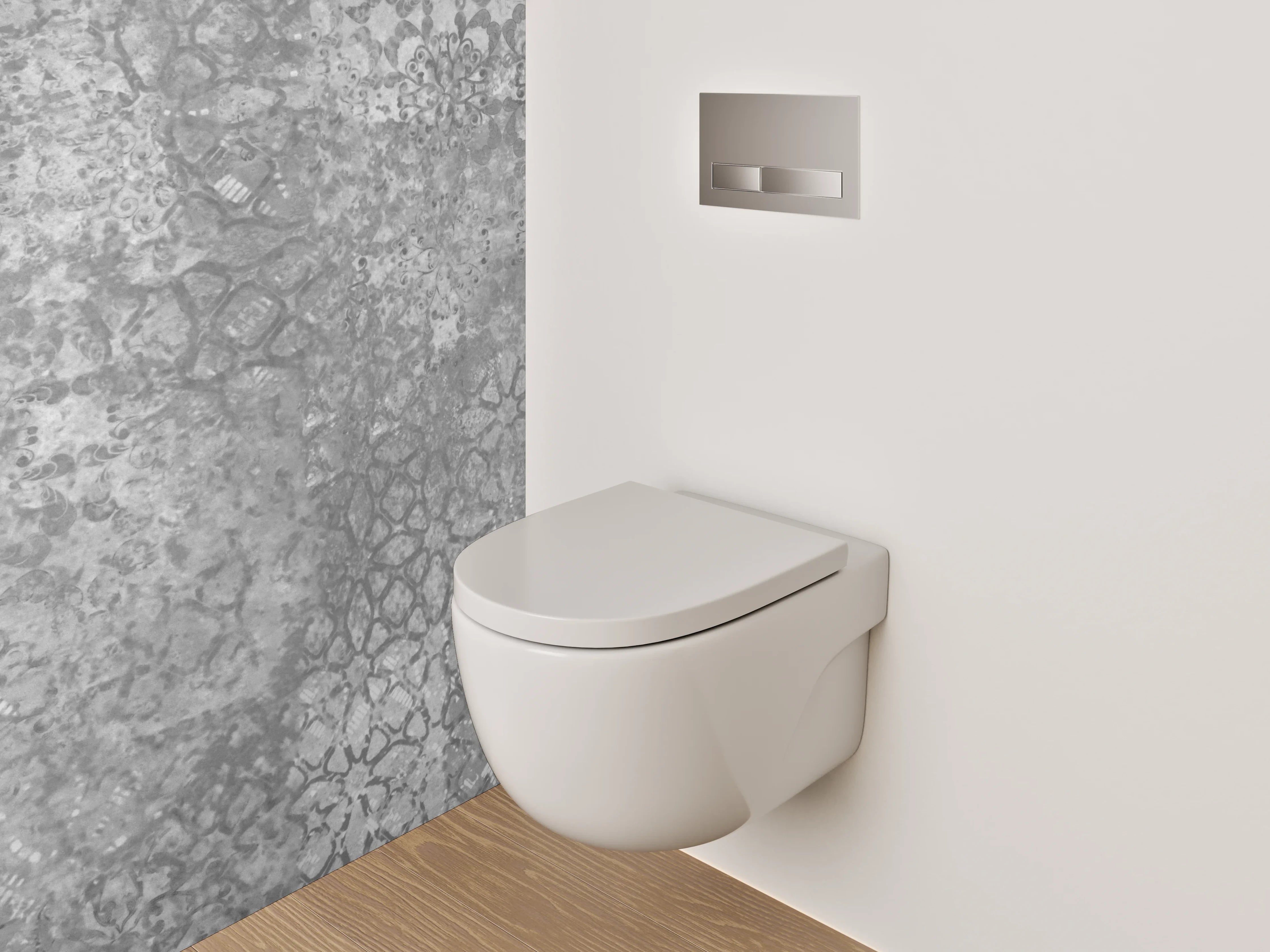 WC-Rückwand - Vintage Patchwork Fliesen Grau Weiß