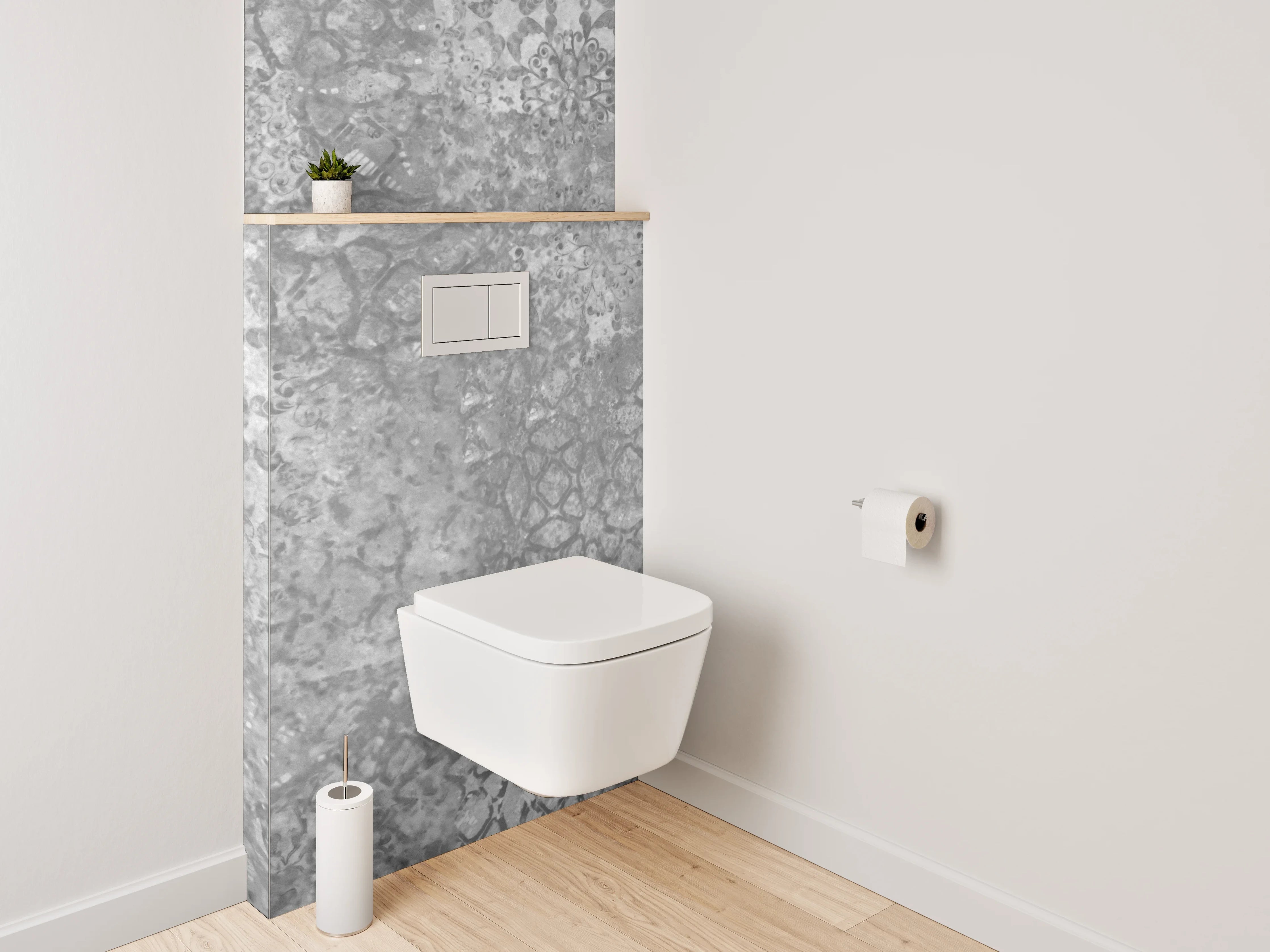WC-Rückwand - Vintage Patchwork Fliesen Grau Weiß
