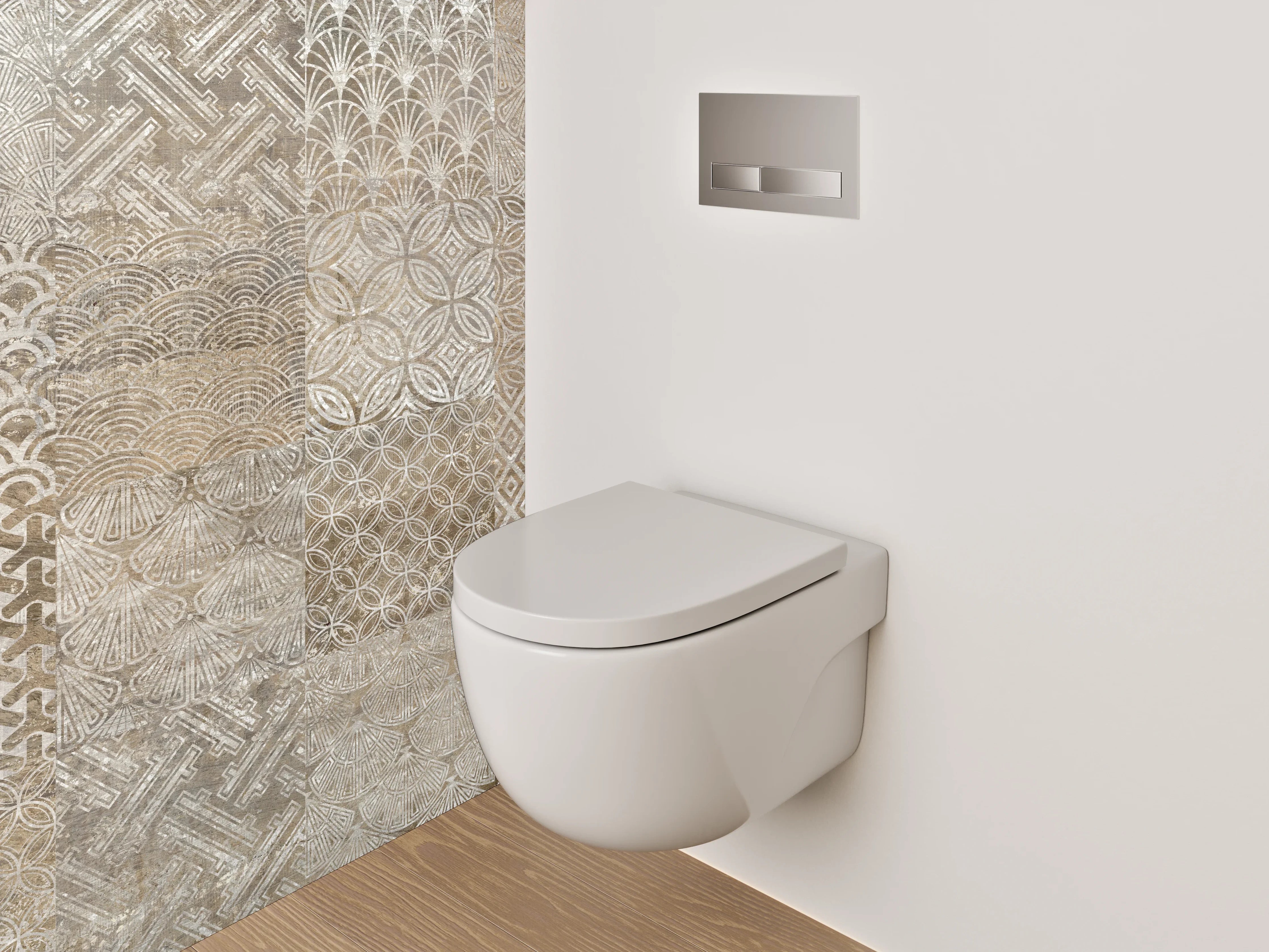 WC-Rückwand - Vintage Patchwork Fliesenmuster Braun Beige