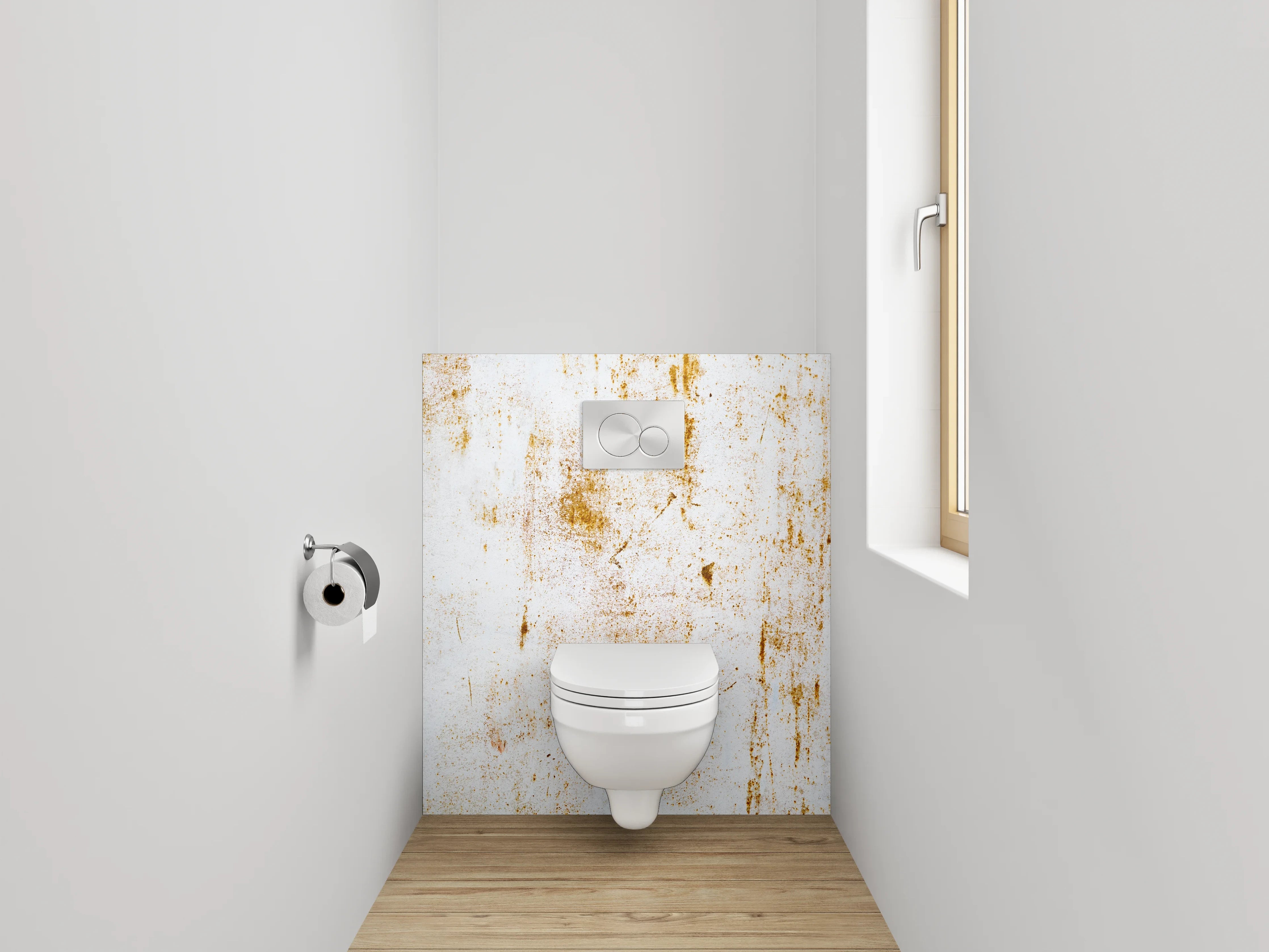 WC-Rückwand - Vintage Patina auf weißer Oberfläche