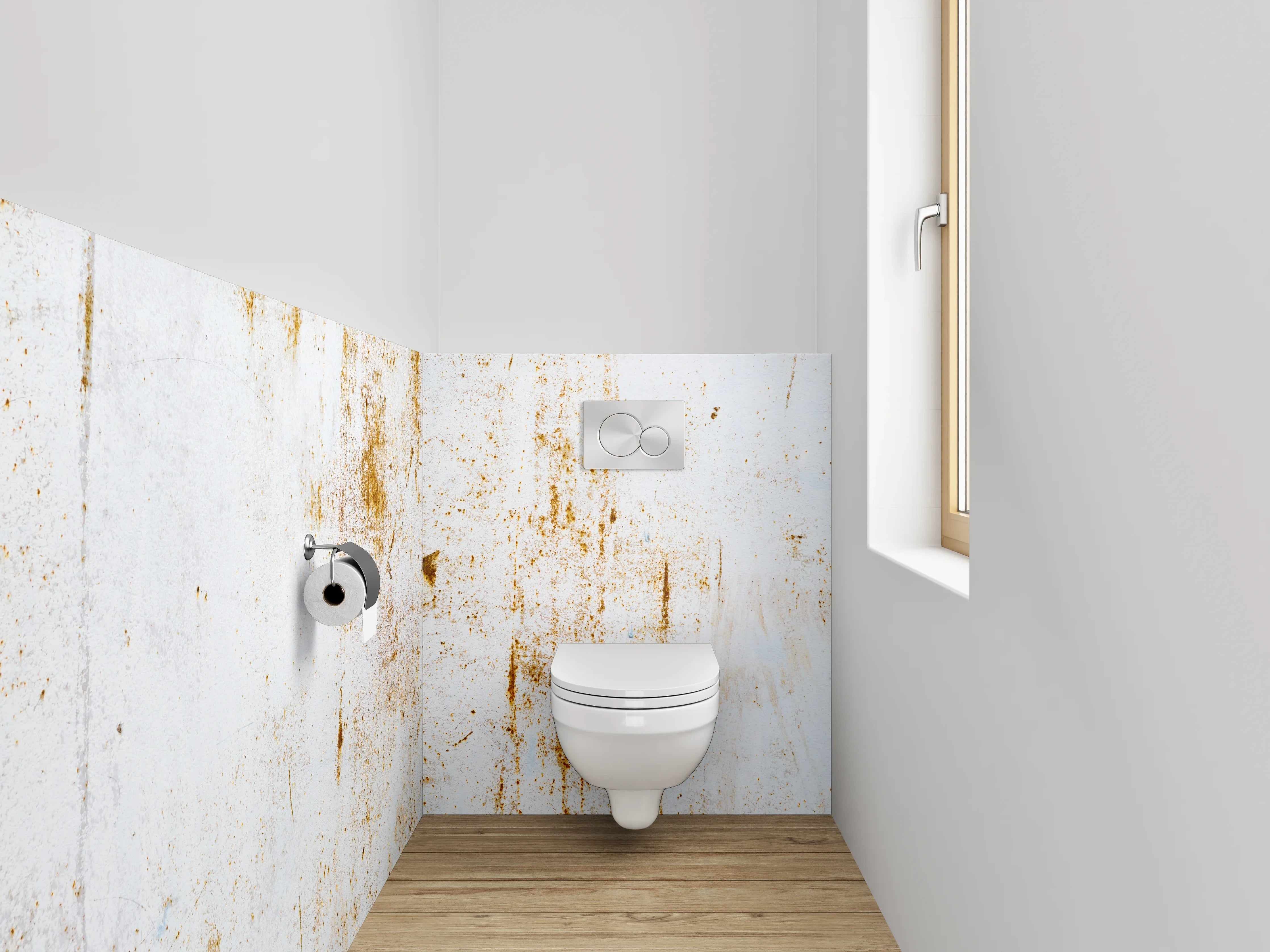 WC-Rückwand - Vintage Patina auf weißer Oberfläche