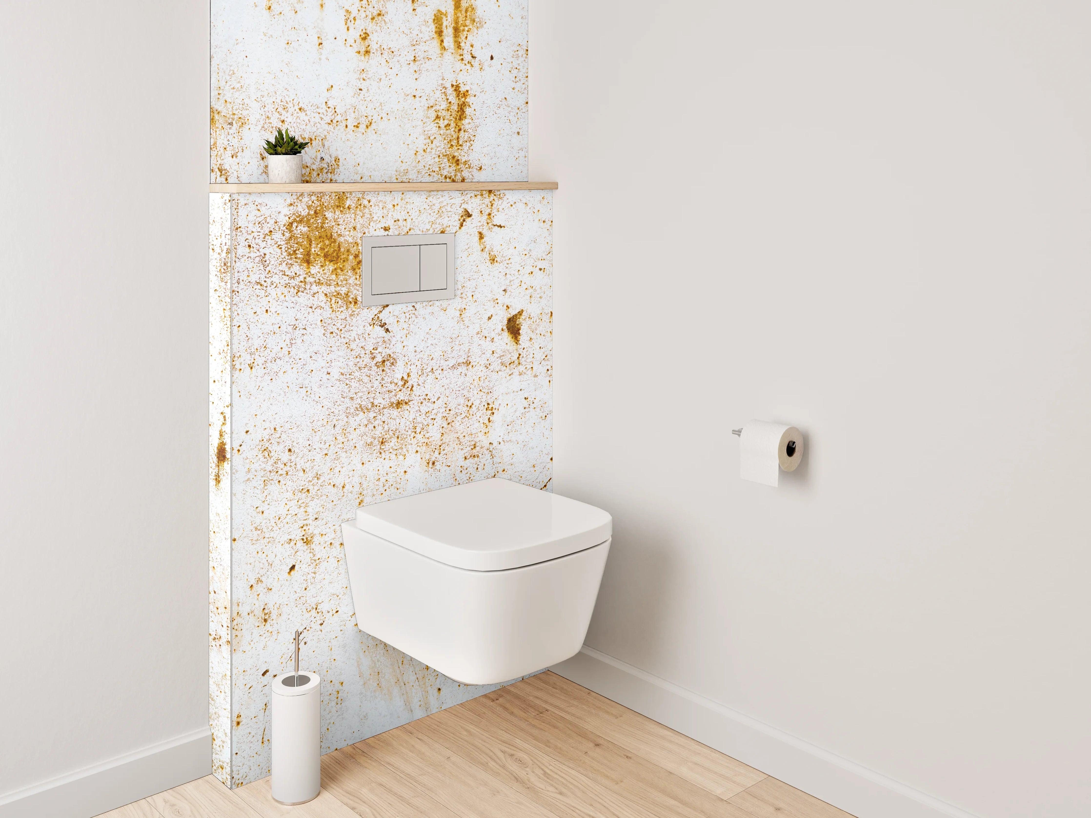 WC-Rückwand - Vintage Patina auf weißer Oberfläche