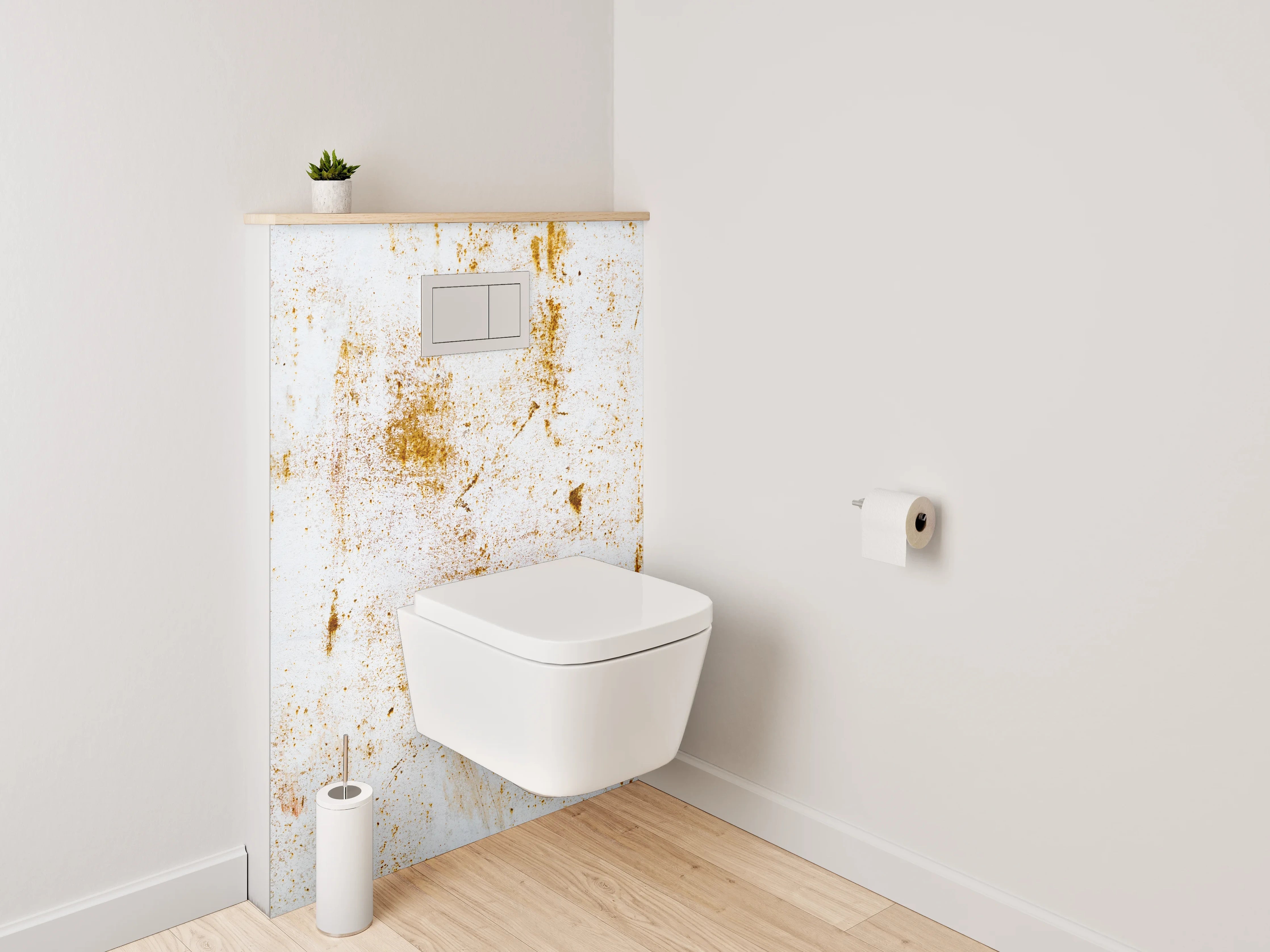 WC-Rückwand - Vintage Patina auf weißer Oberfläche
