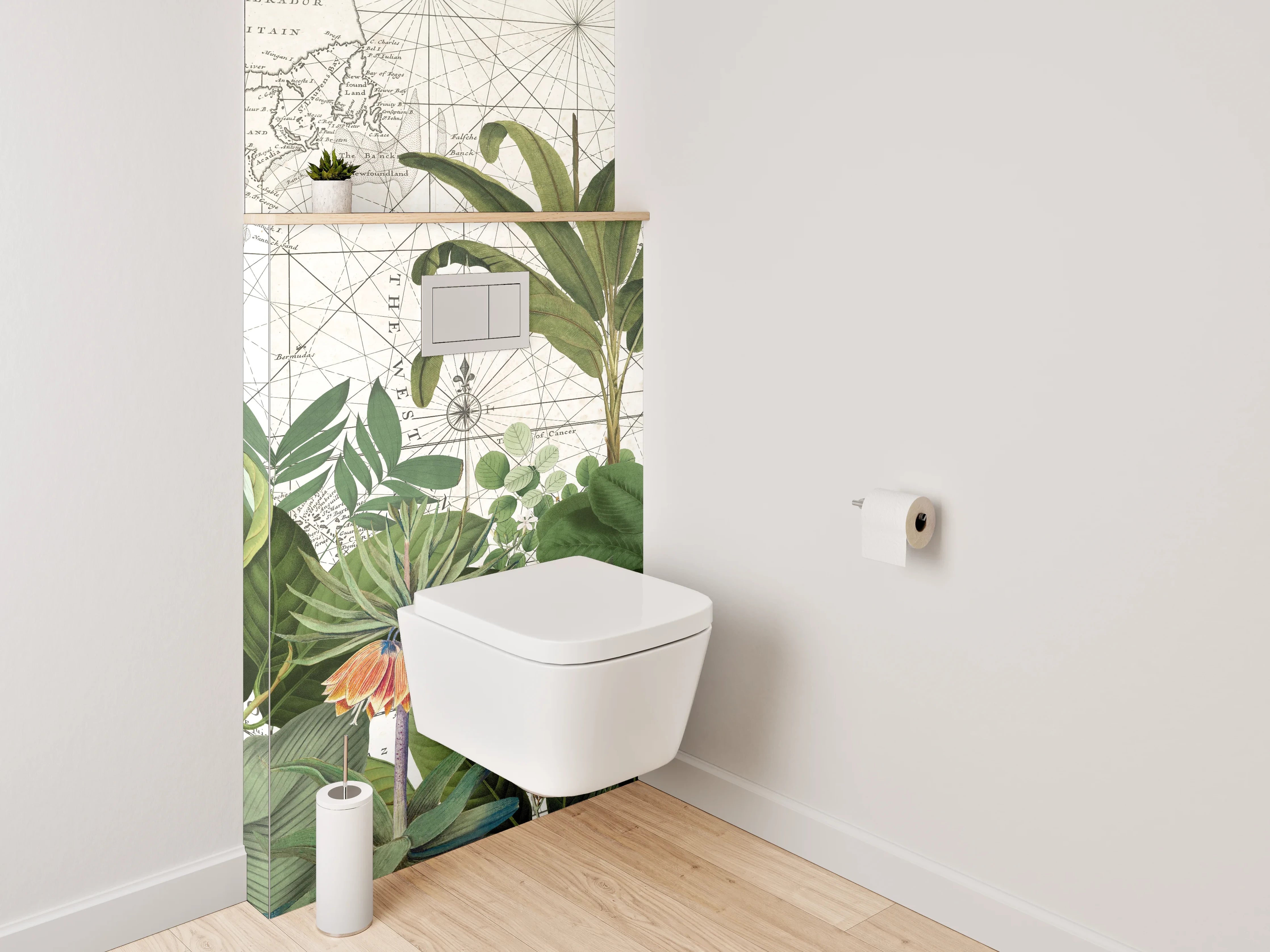 WC-Rückwand - Vintage Pflanzen-Karte Westindien