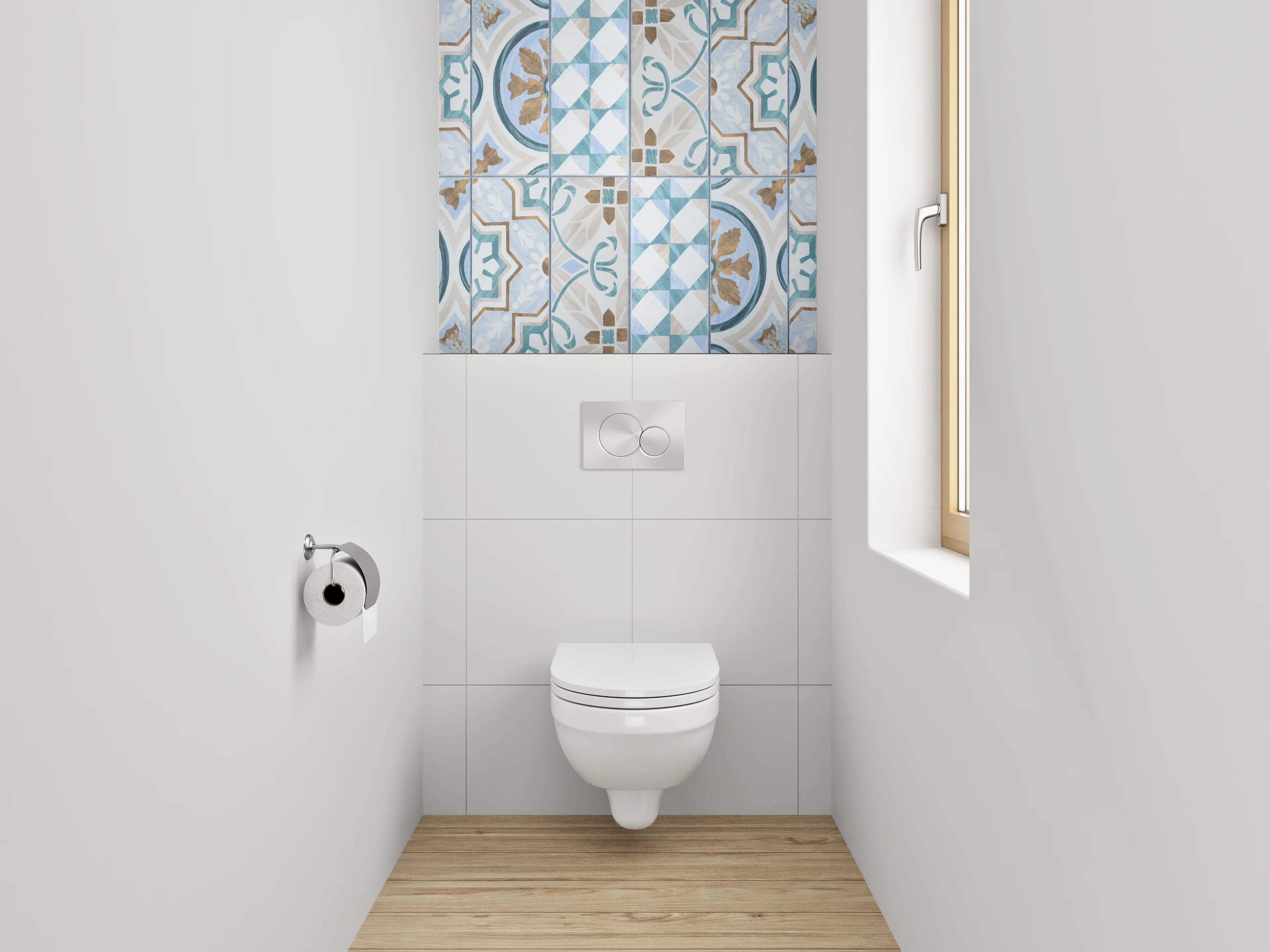 WC-Rückwand - Vintage Retro Fliesenmuster Blau Braun