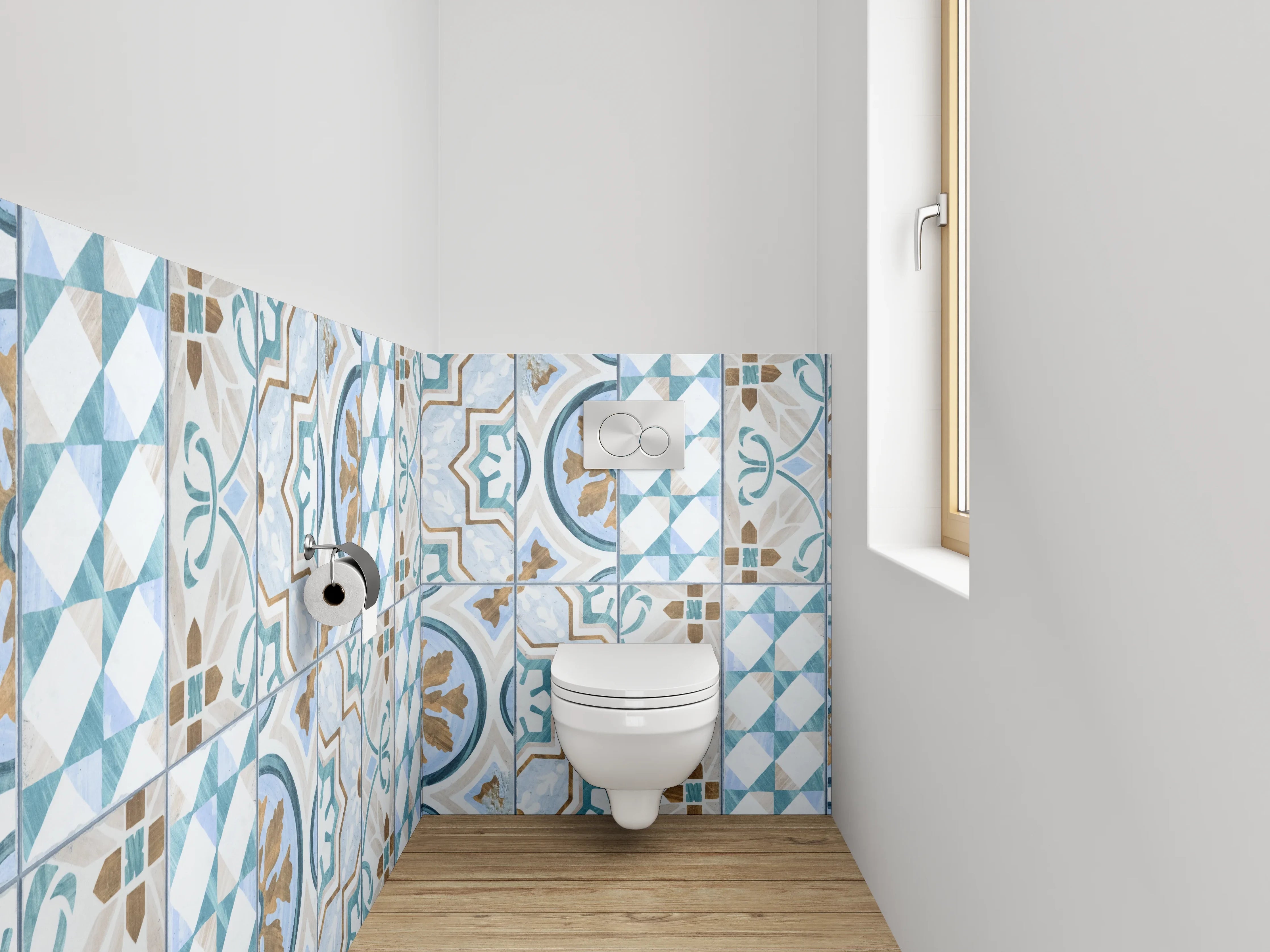 WC-Rückwand - Vintage Retro Fliesenmuster Blau Braun