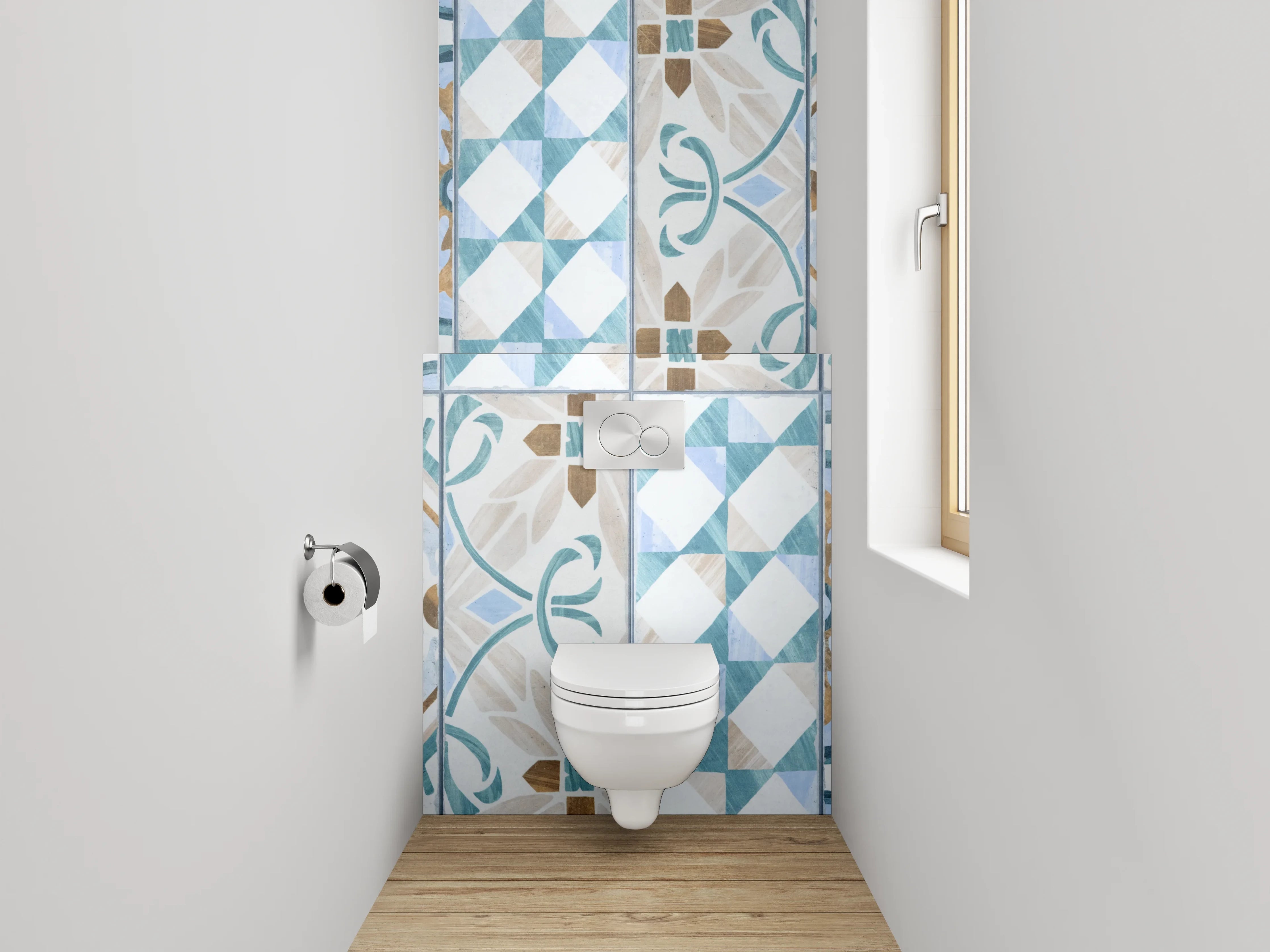 WC-Rückwand - Vintage Retro Fliesenmuster Blau Braun