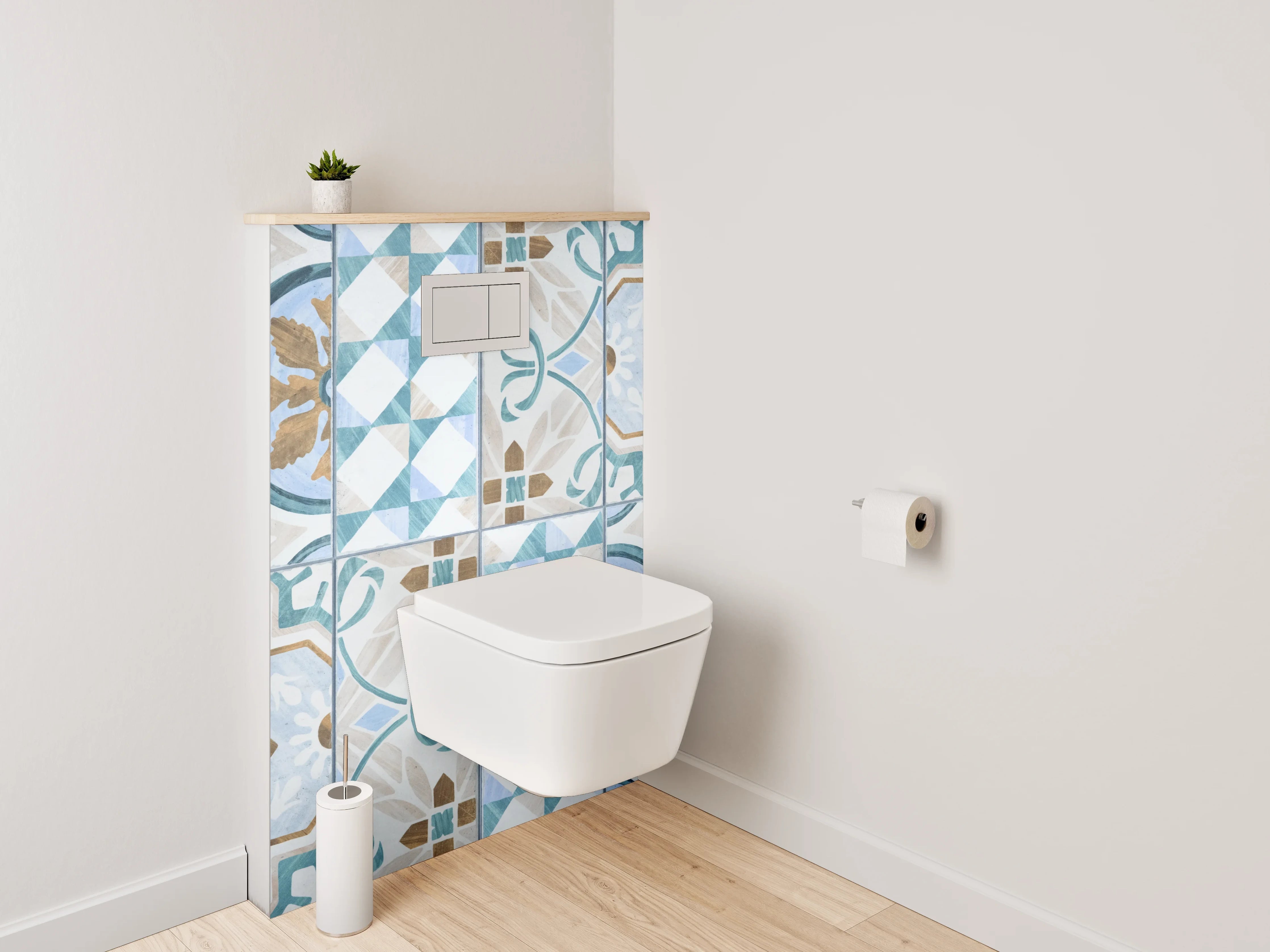 WC-Rückwand - Vintage Retro Fliesenmuster Blau Braun