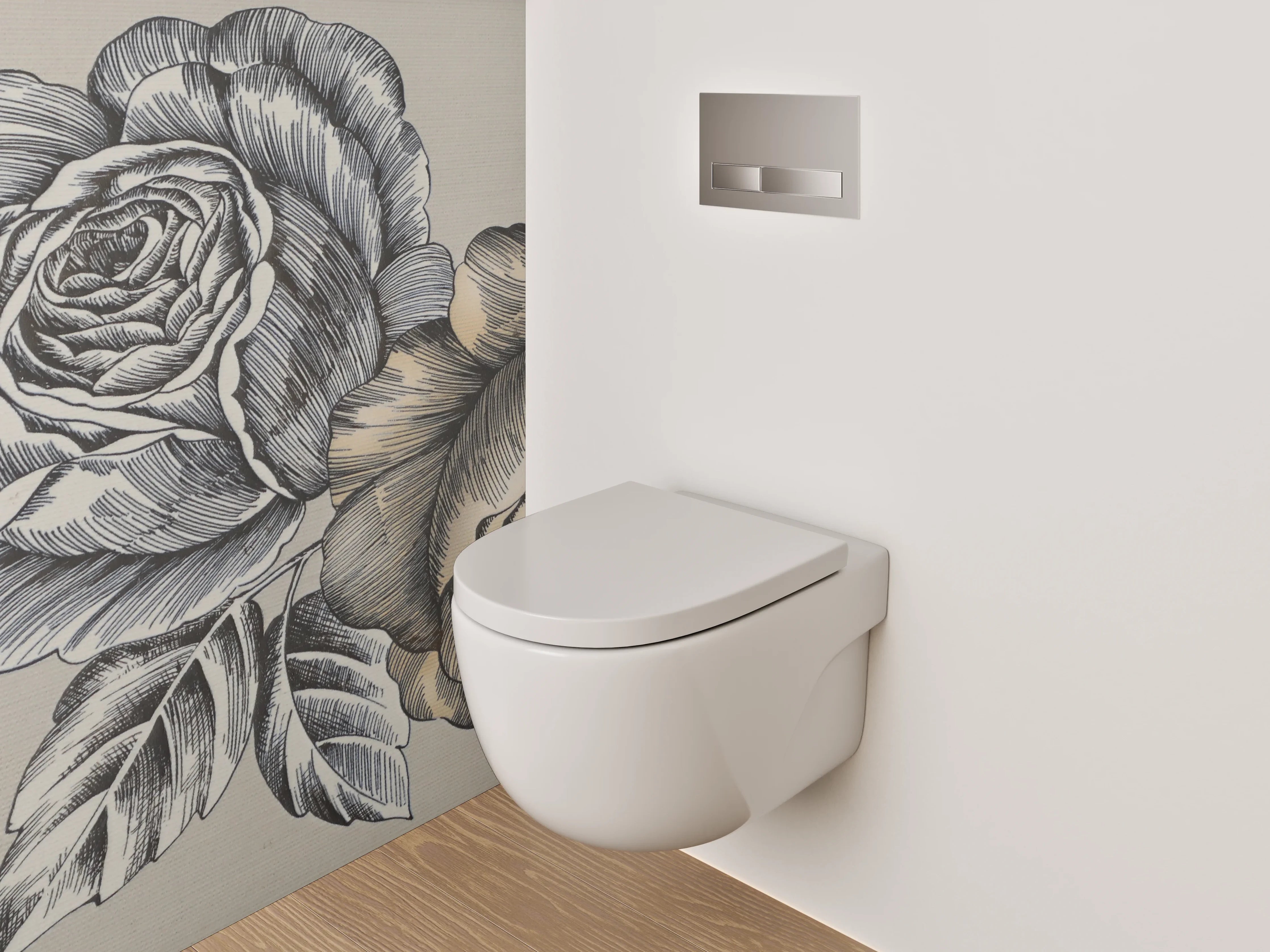 WC-Rückwand - Vintage Rosen Schwarz-Weiß Illustration
