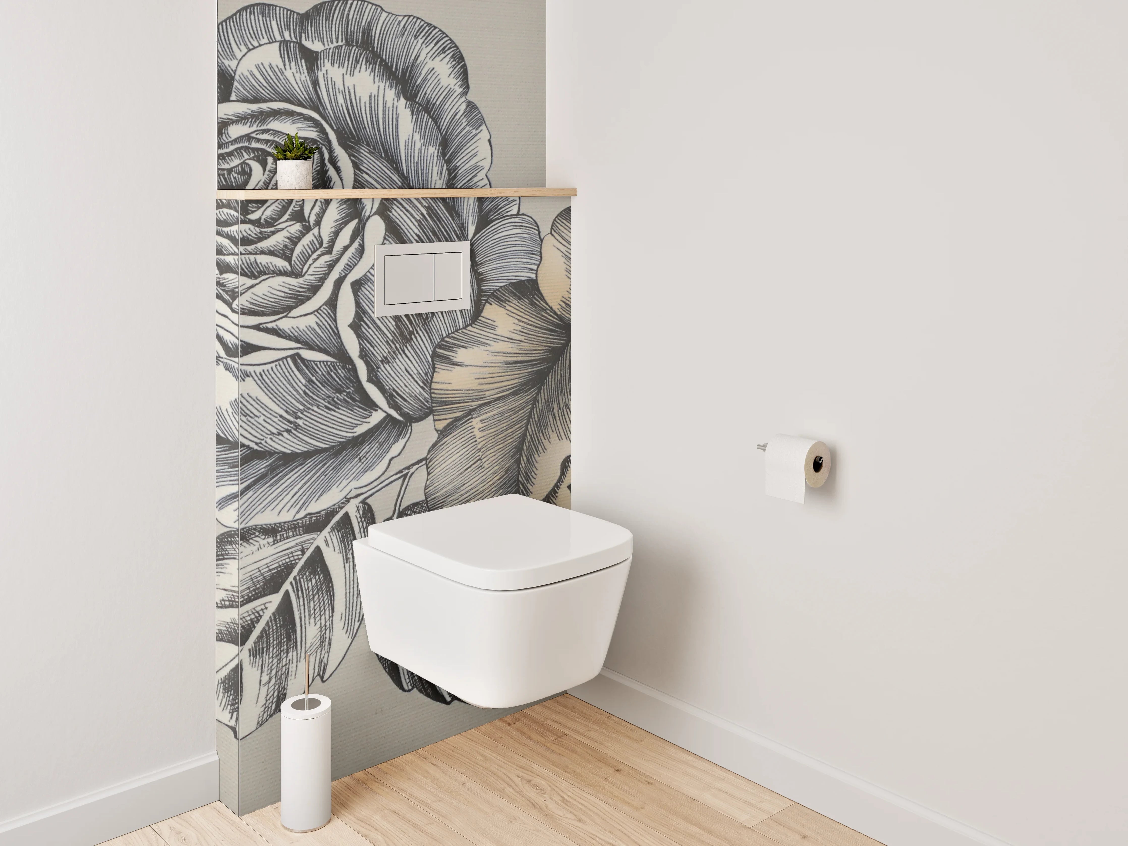 WC-Rückwand - Vintage Rosen Schwarz-Weiß Illustration