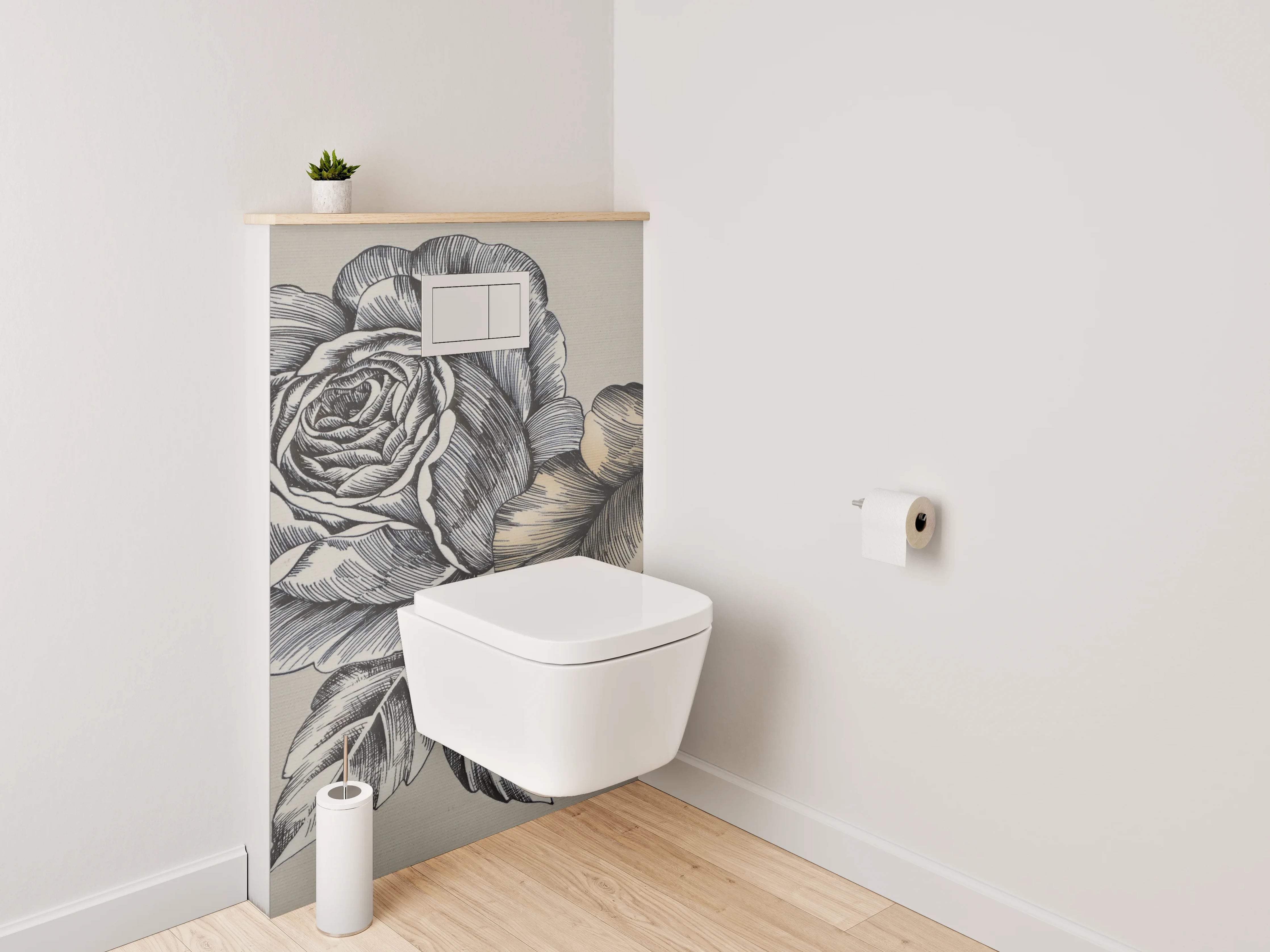 WC-Rückwand - Vintage Rosen Schwarz-Weiß Illustration