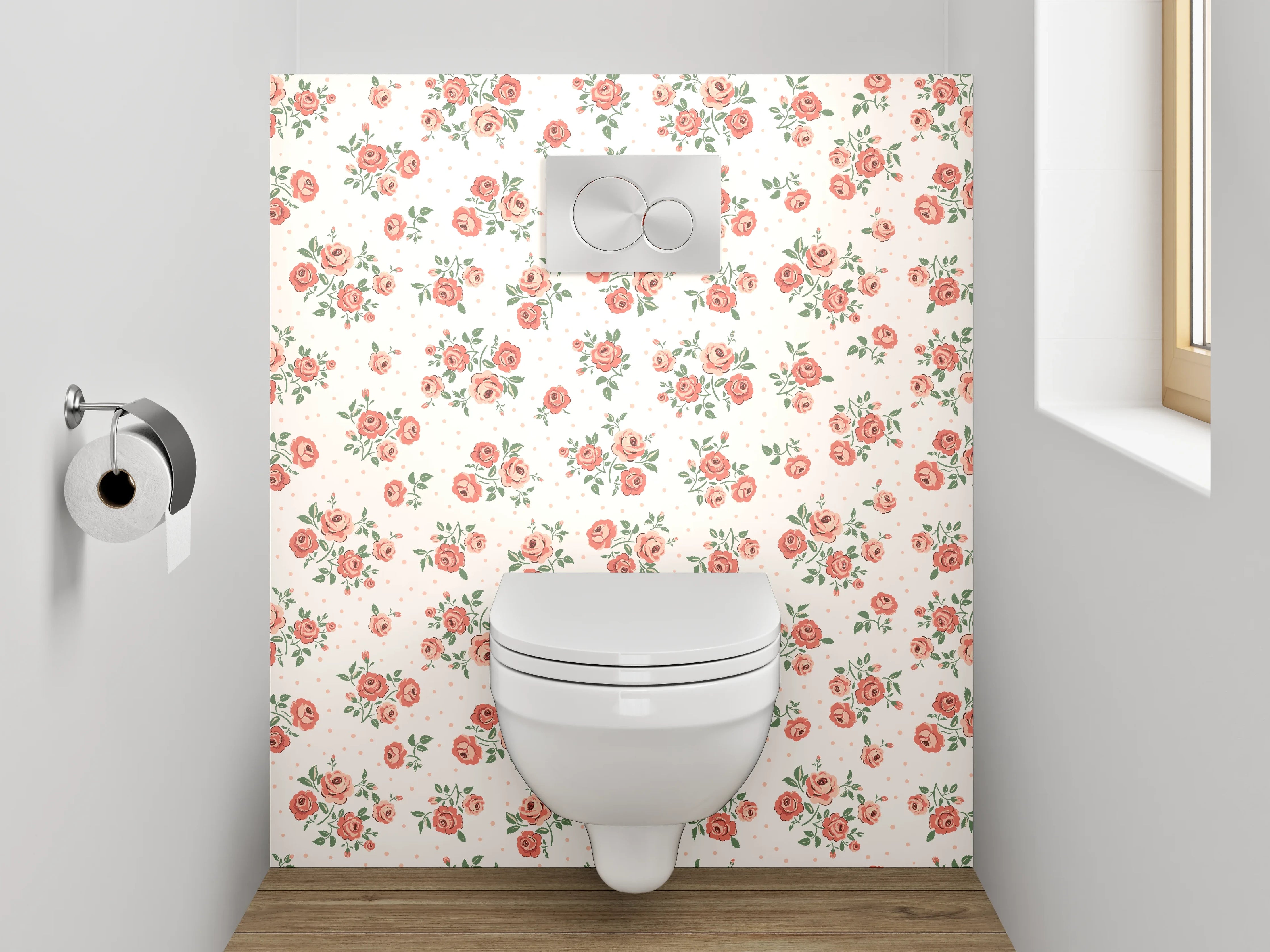 WC-Rückwand - Vintage Rosenmuster Tapete Rosa Beige