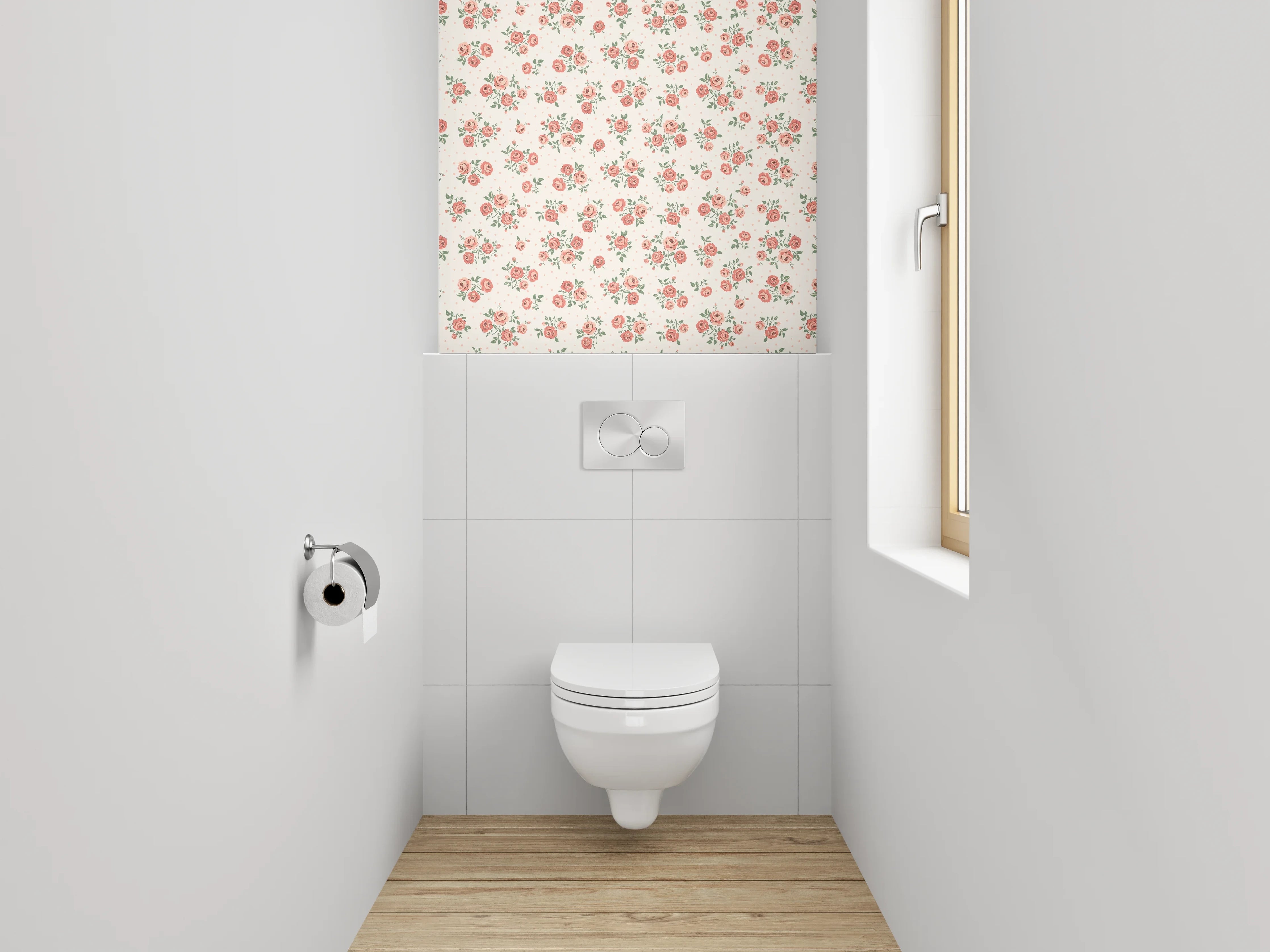 WC-Rückwand - Vintage Rosenmuster Tapete Rosa Beige