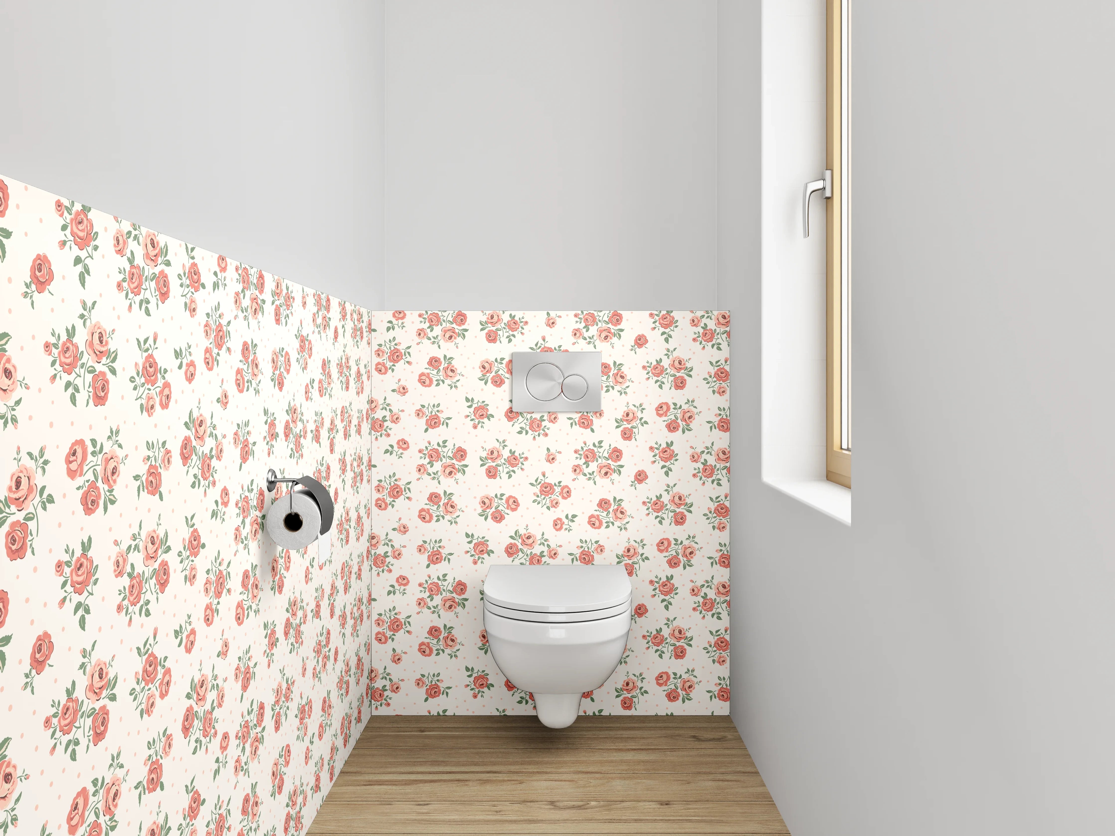 WC-Rückwand - Vintage Rosenmuster Tapete Rosa Beige