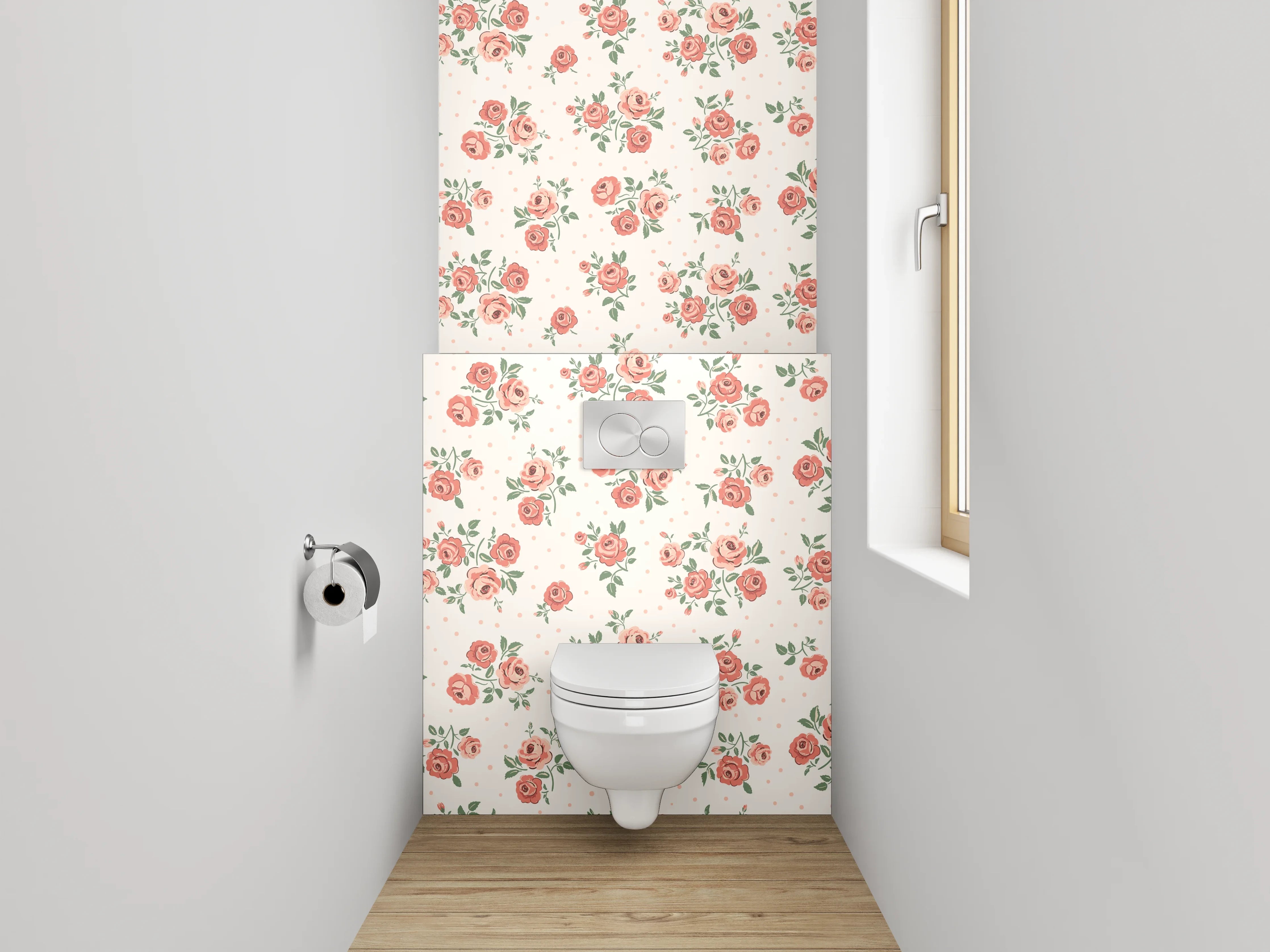 WC-Rückwand - Vintage Rosenmuster Tapete Rosa Beige