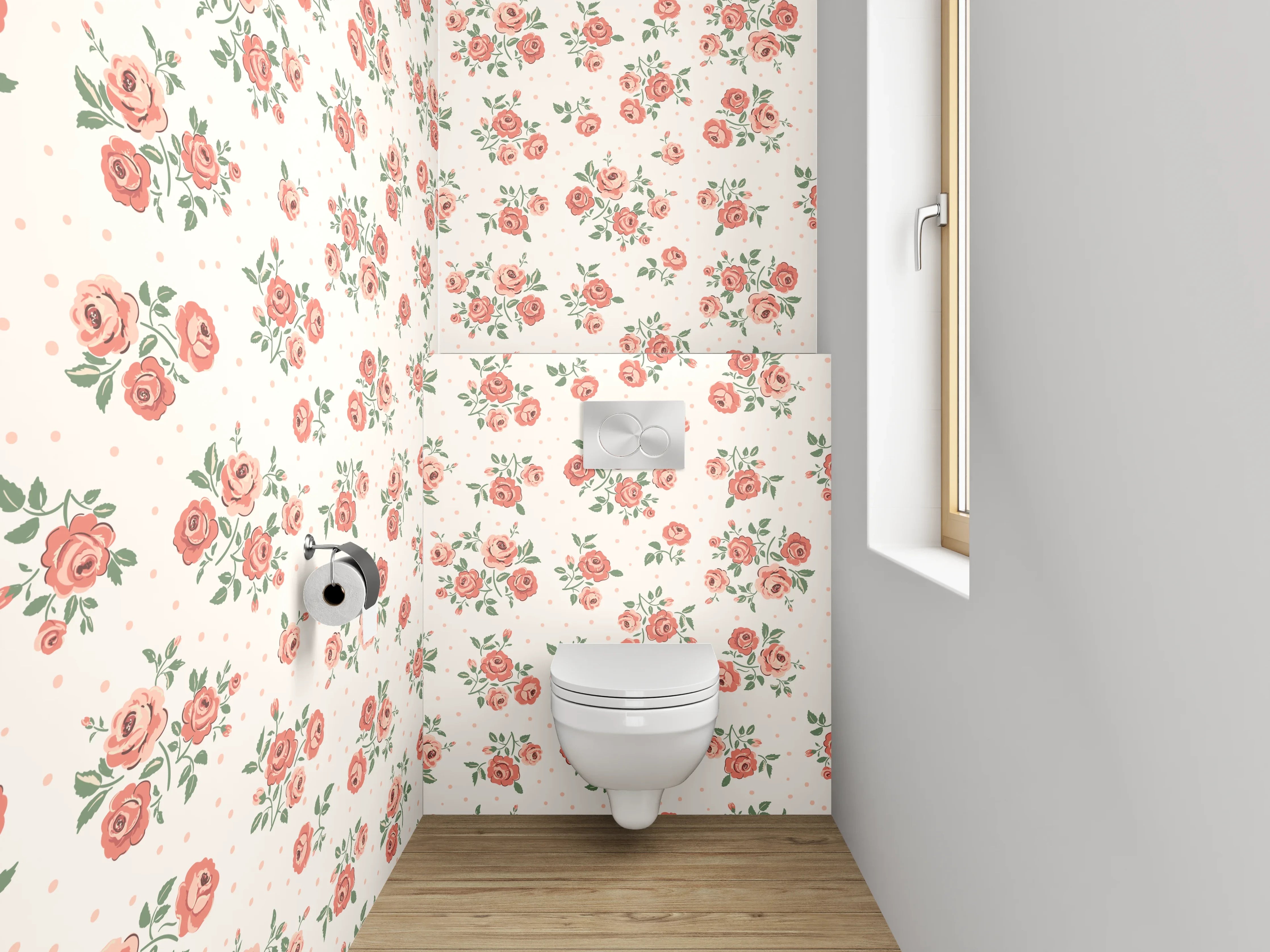 WC-Rückwand - Vintage Rosenmuster Tapete Rosa Beige