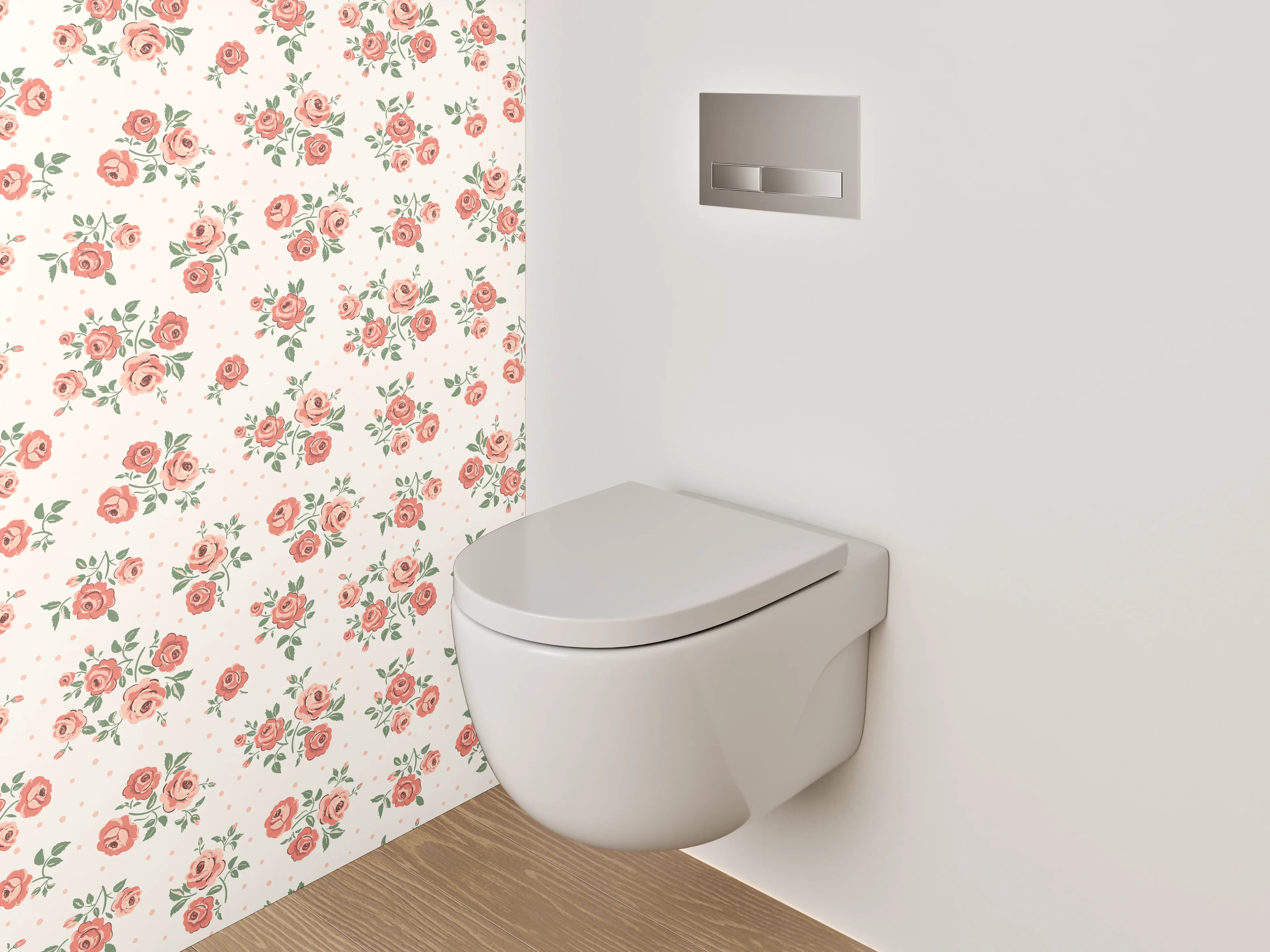 WC-Rückwand - Vintage Rosenmuster Tapete Rosa Beige
