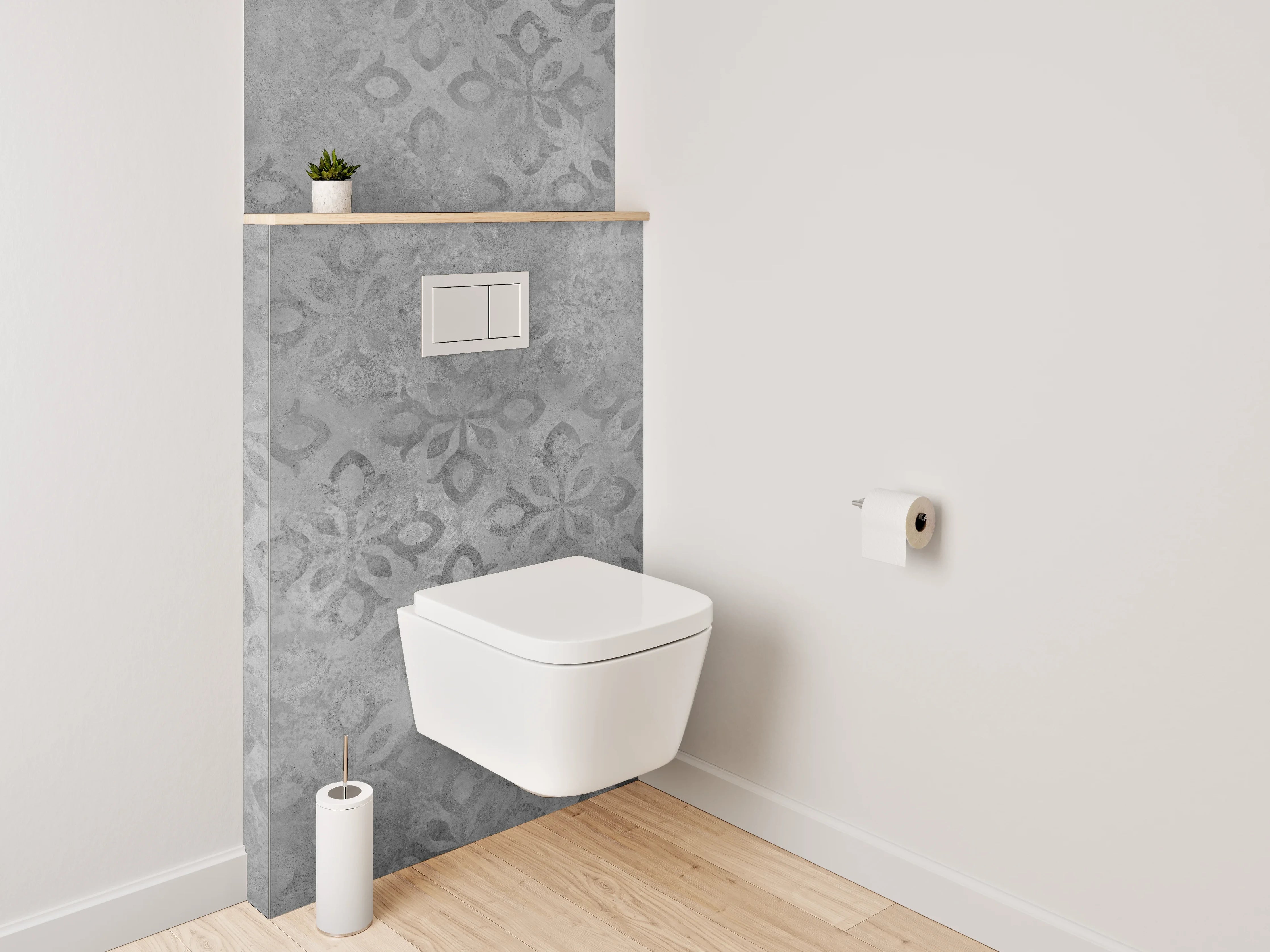 WC-Rückwand - Vintage Tapetenmuster Grau-Weiß Modern