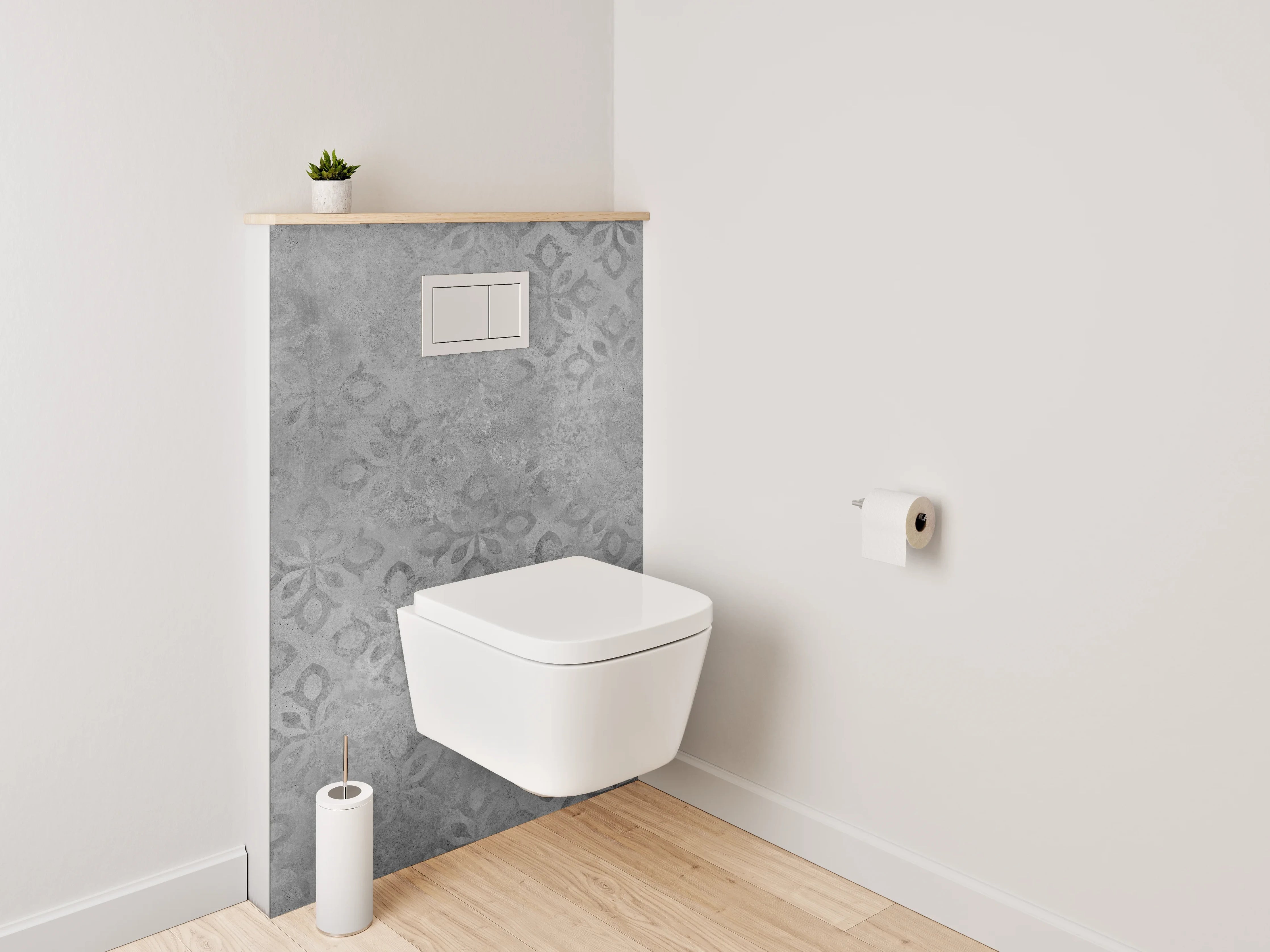 WC-Rückwand - Vintage Tapetenmuster Grau-Weiß Modern