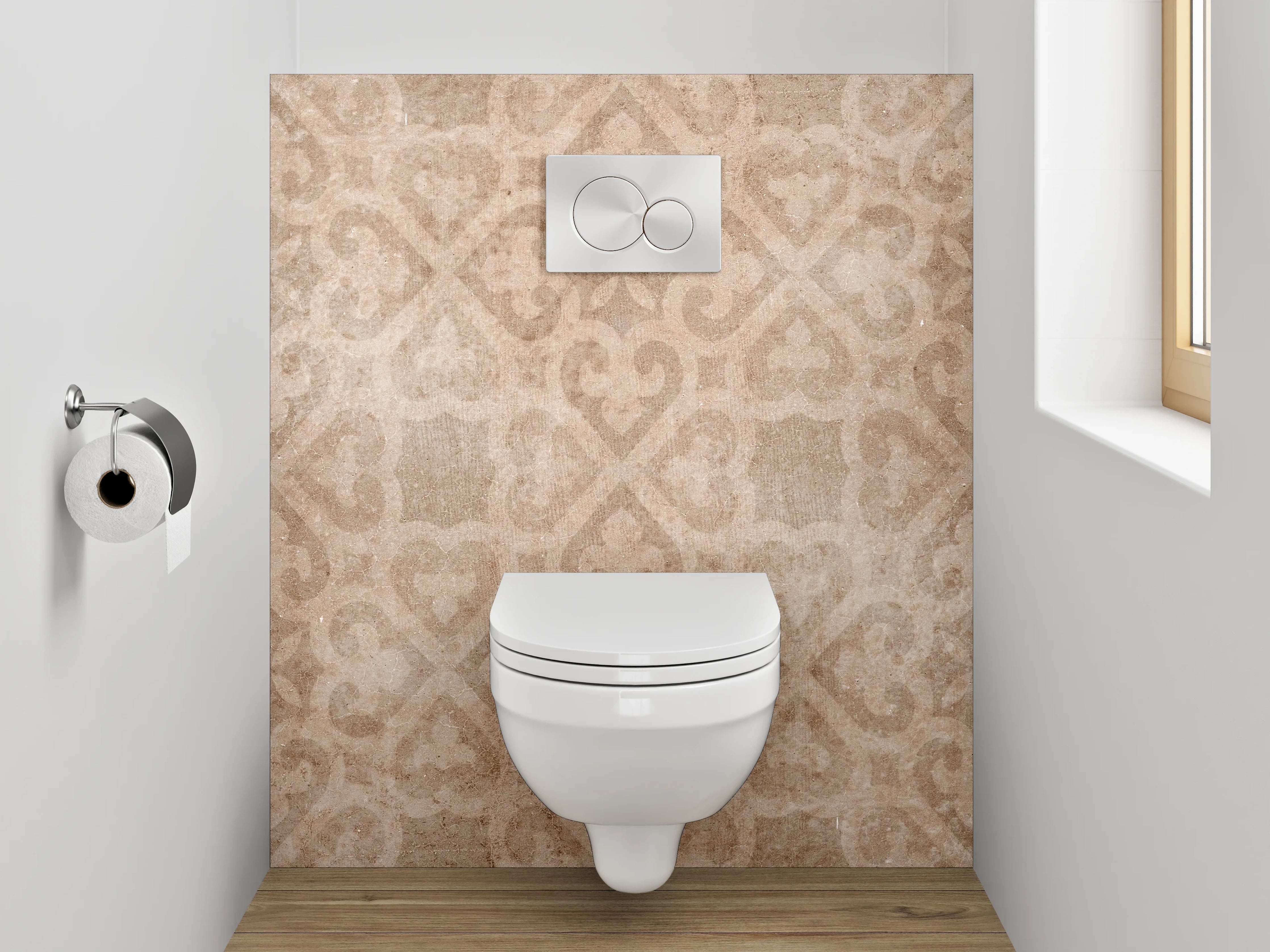 WC-Rückwand - Vintage Tapetenmuster in Braun-Beige