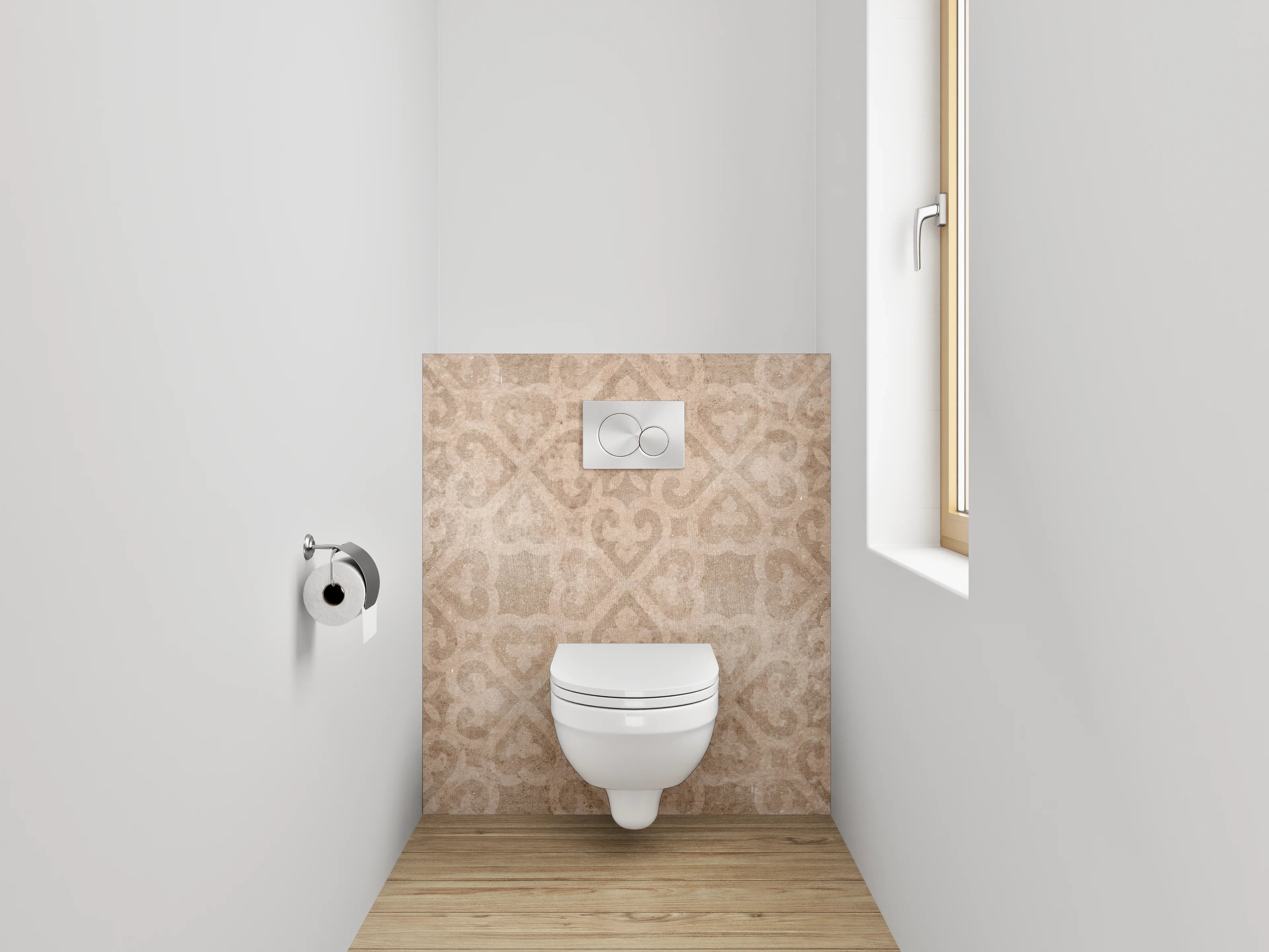 WC-Rückwand - Vintage Tapetenmuster in Braun-Beige