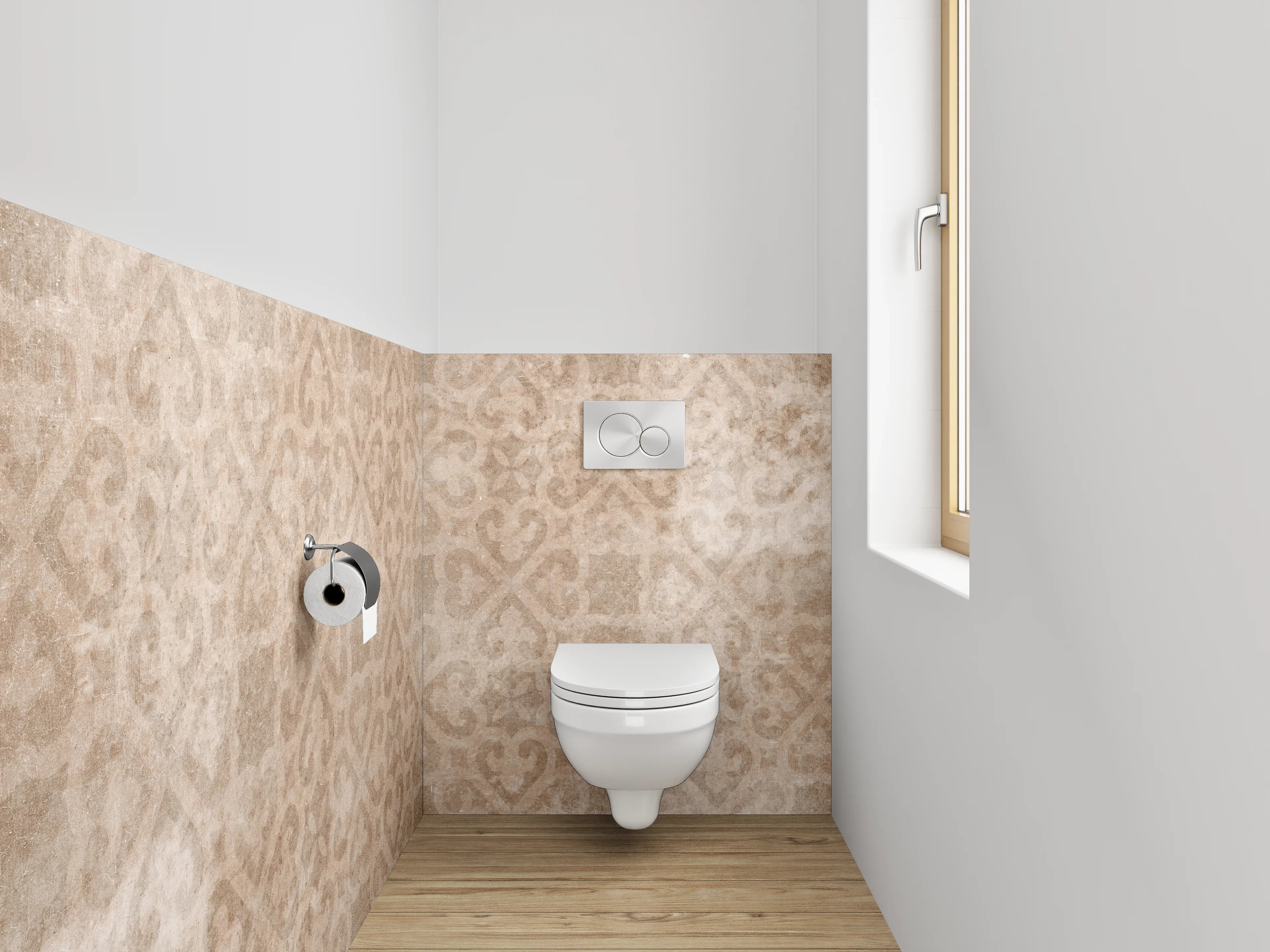 WC-Rückwand - Vintage Tapetenmuster in Braun-Beige