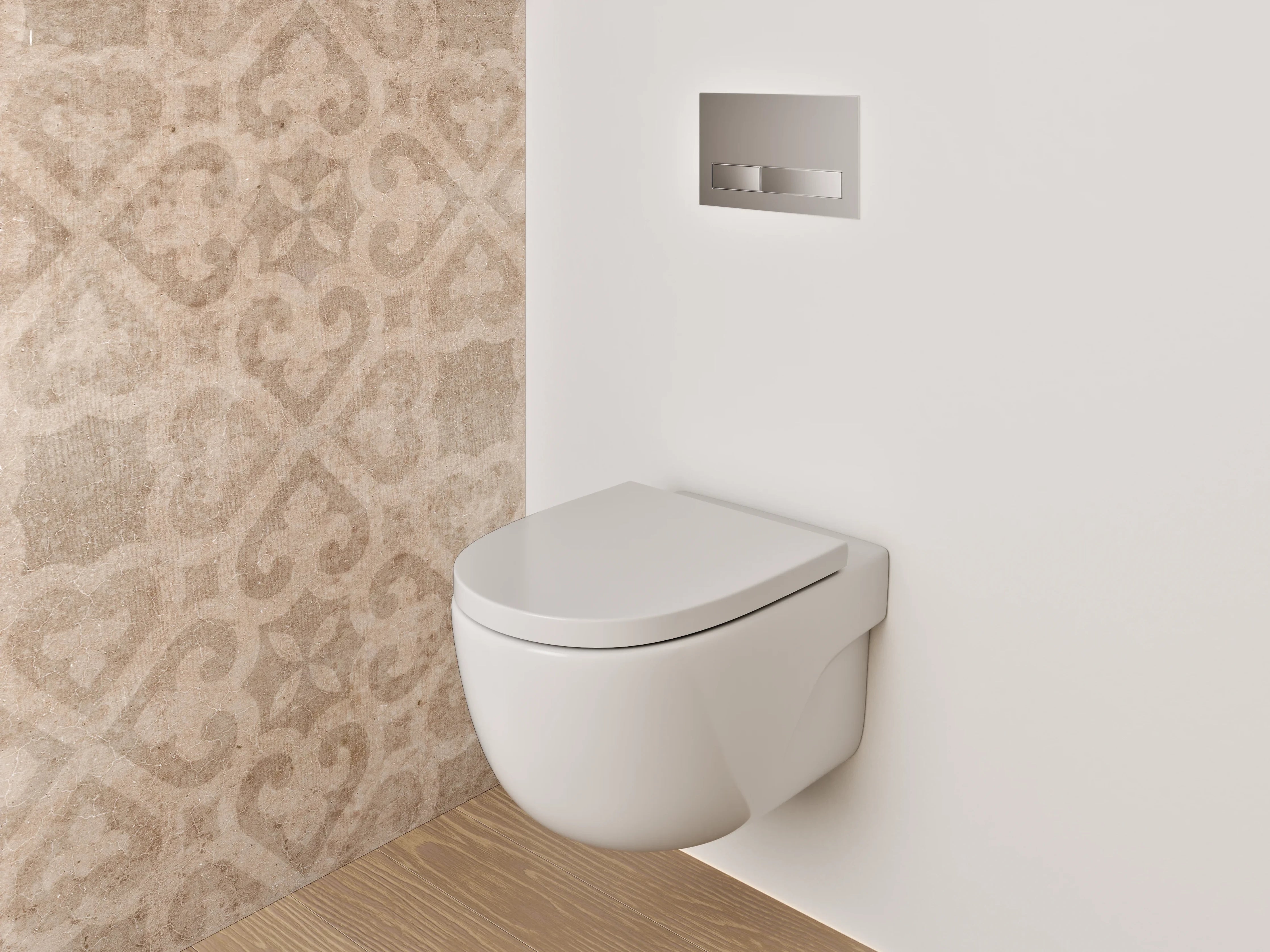 WC-Rückwand - Vintage Tapetenmuster in Braun-Beige