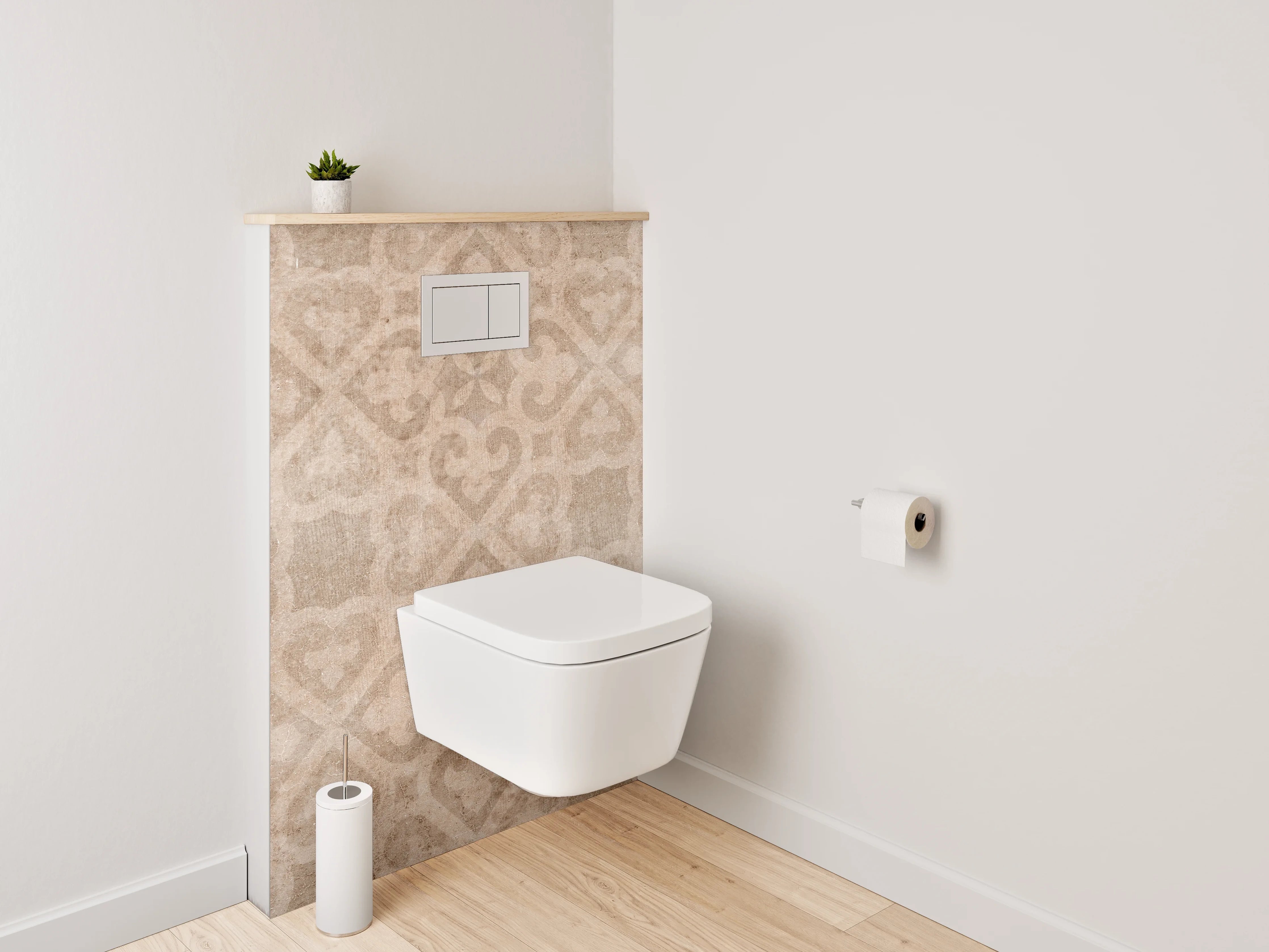 WC-Rückwand - Vintage Tapetenmuster in Braun-Beige
