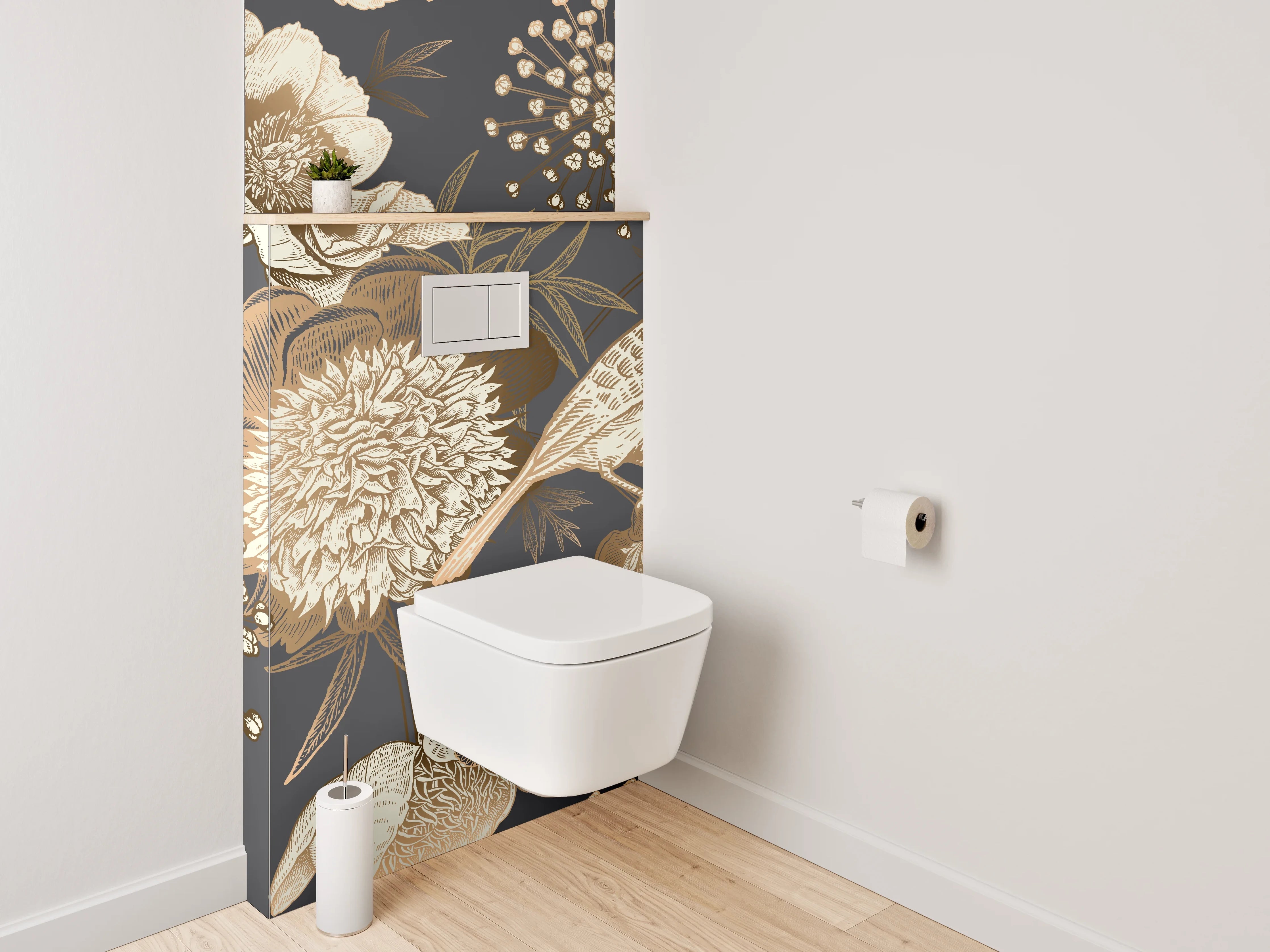 WC-Rückwand - Vintage Vogel Blumen Illustration Tapete