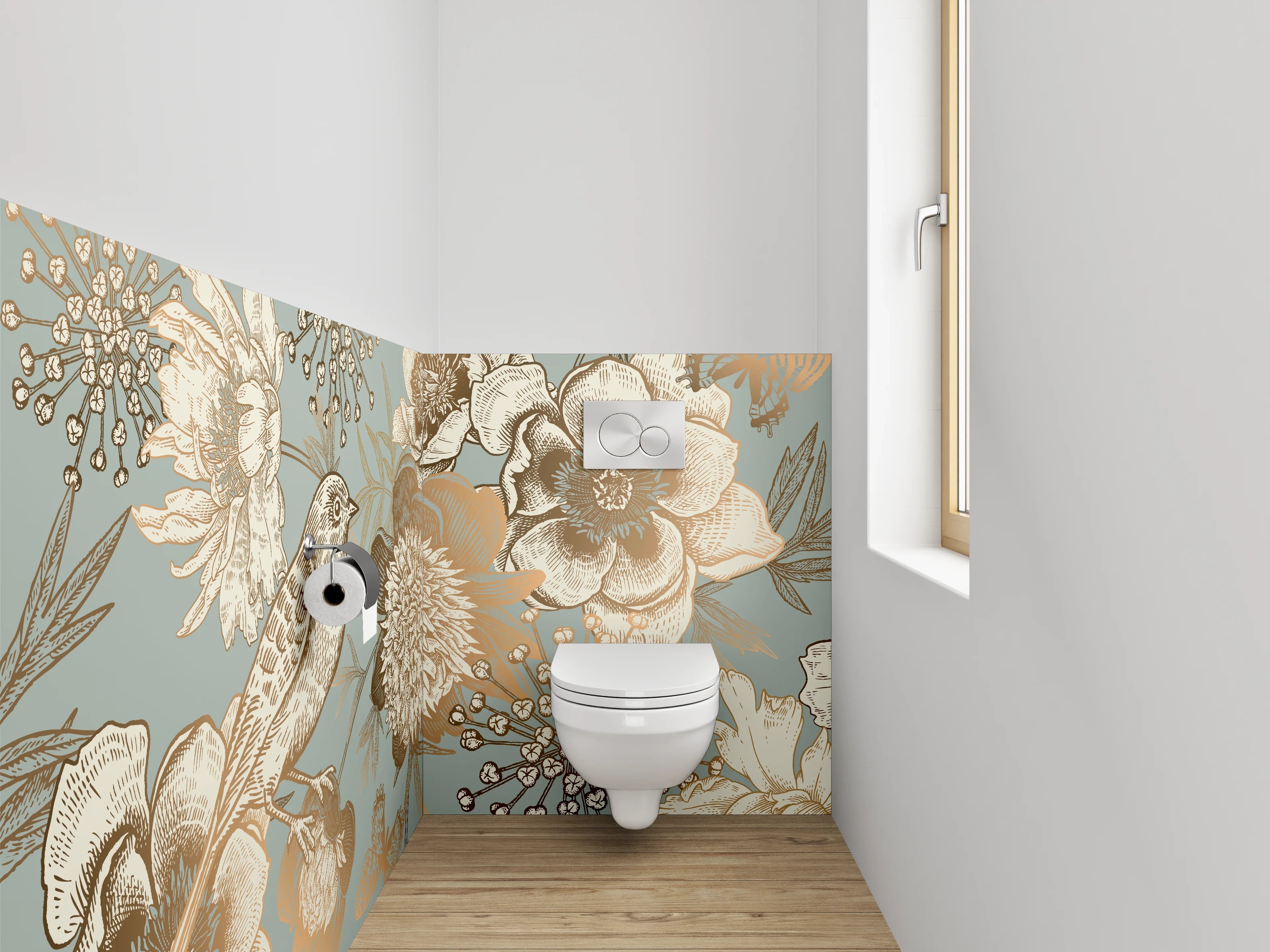 WC-Rückwand - Vintage Vogel und Blumen Illustration
