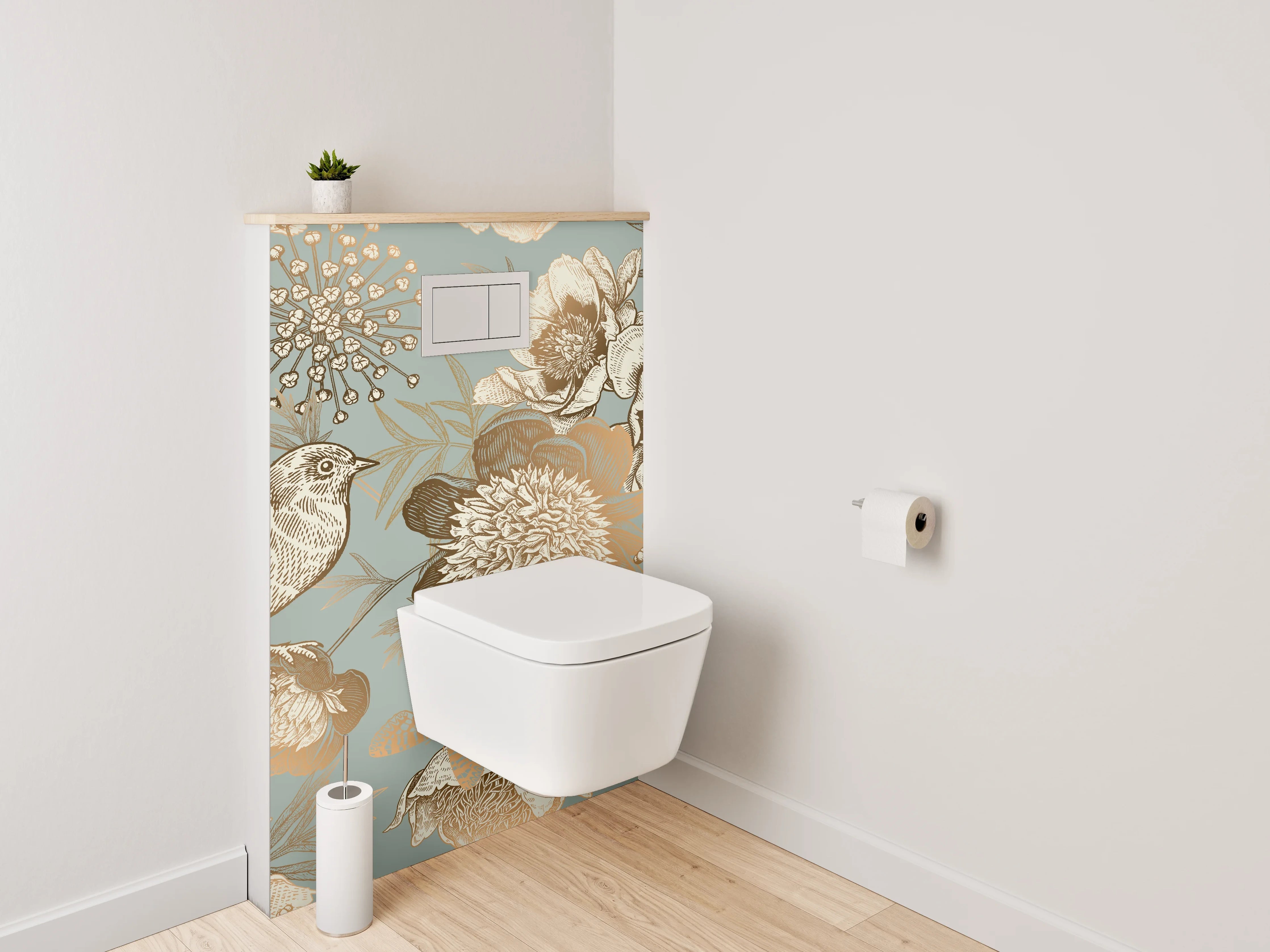 WC-Rückwand - Vintage Vogel und Blumen Illustration