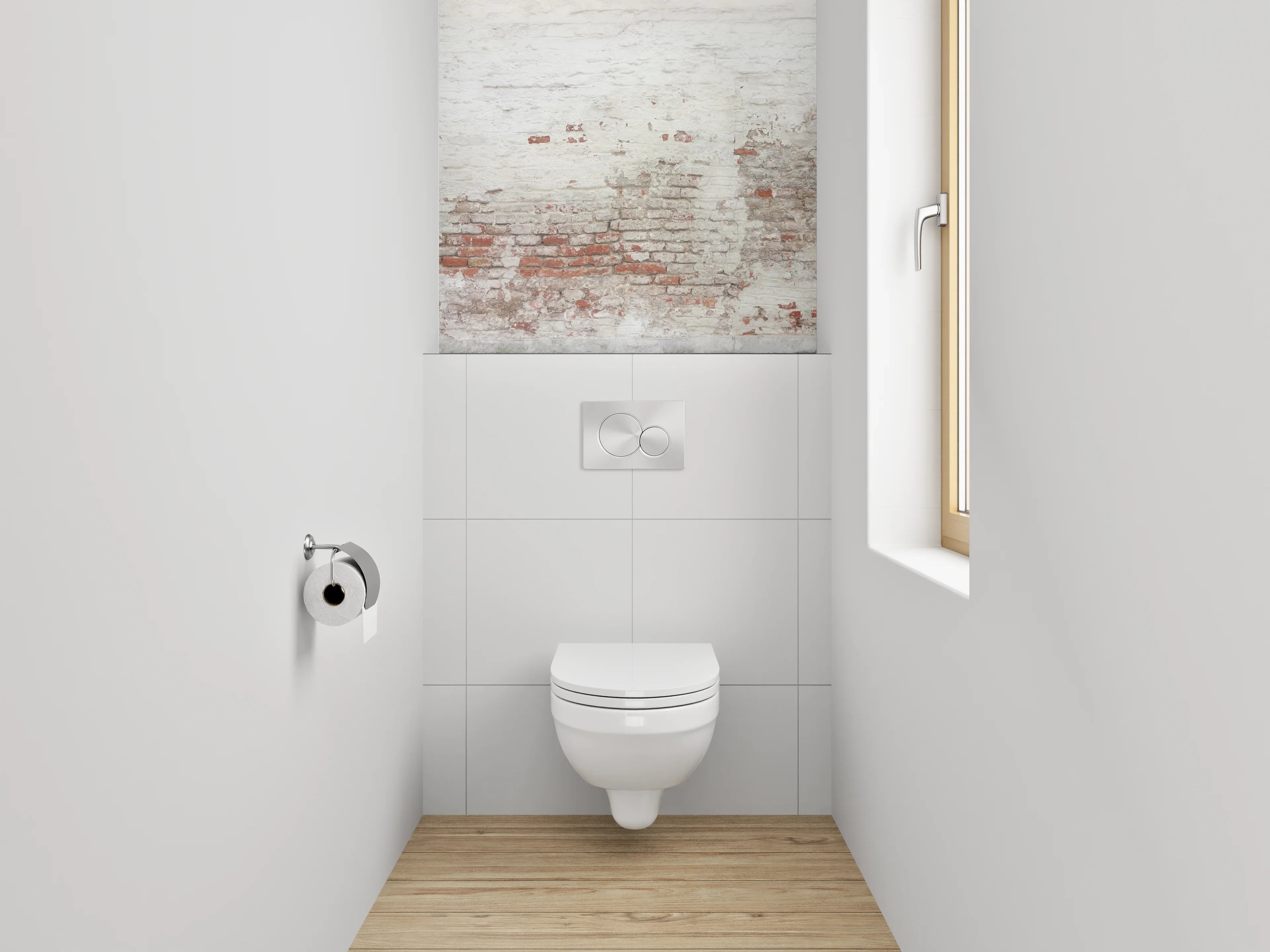 WC-Rückwand - Vintage Ziegelwand in Weiß und Rot