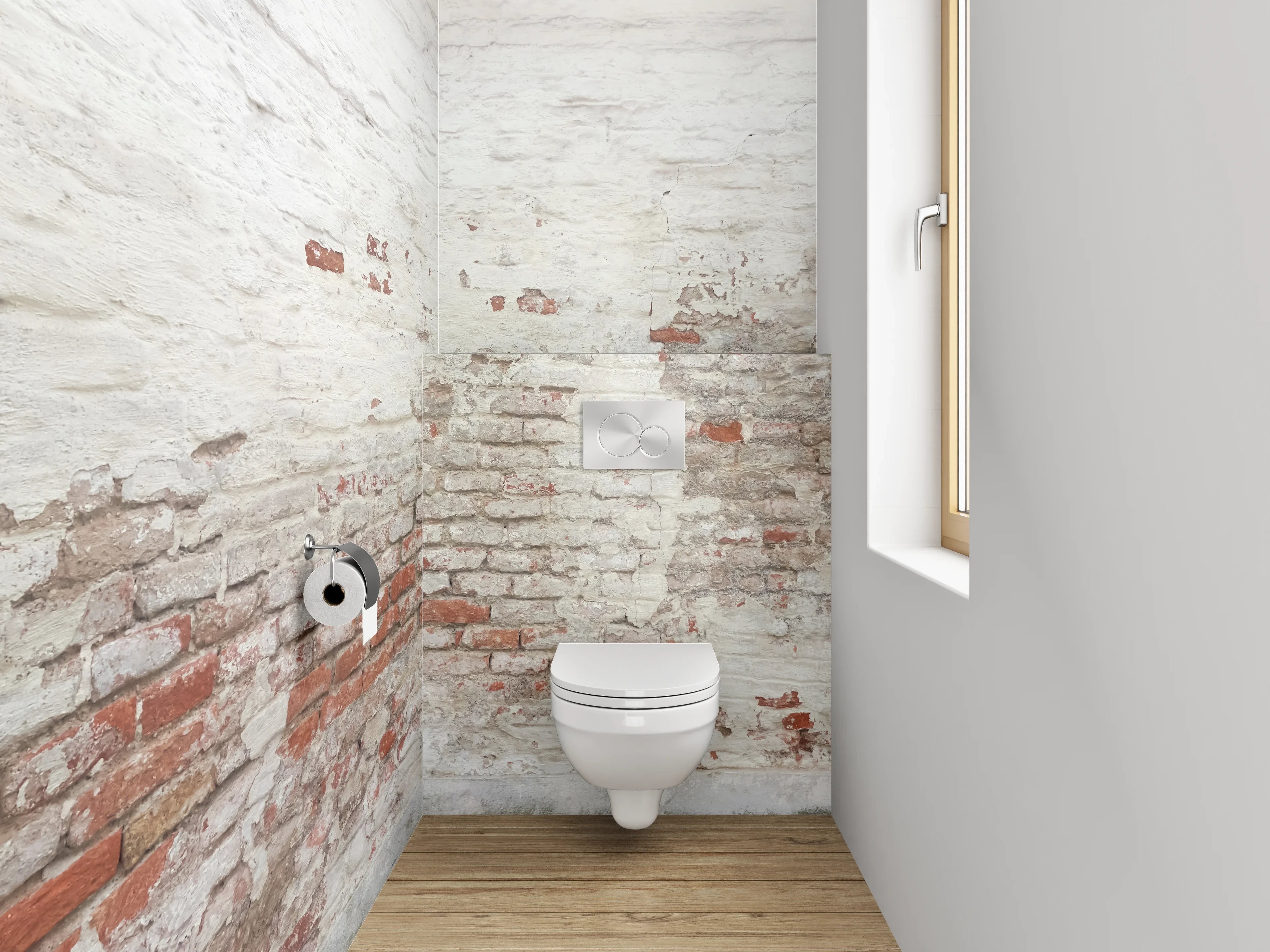 WC-Rückwand - Vintage Ziegelwand in Weiß und Rot