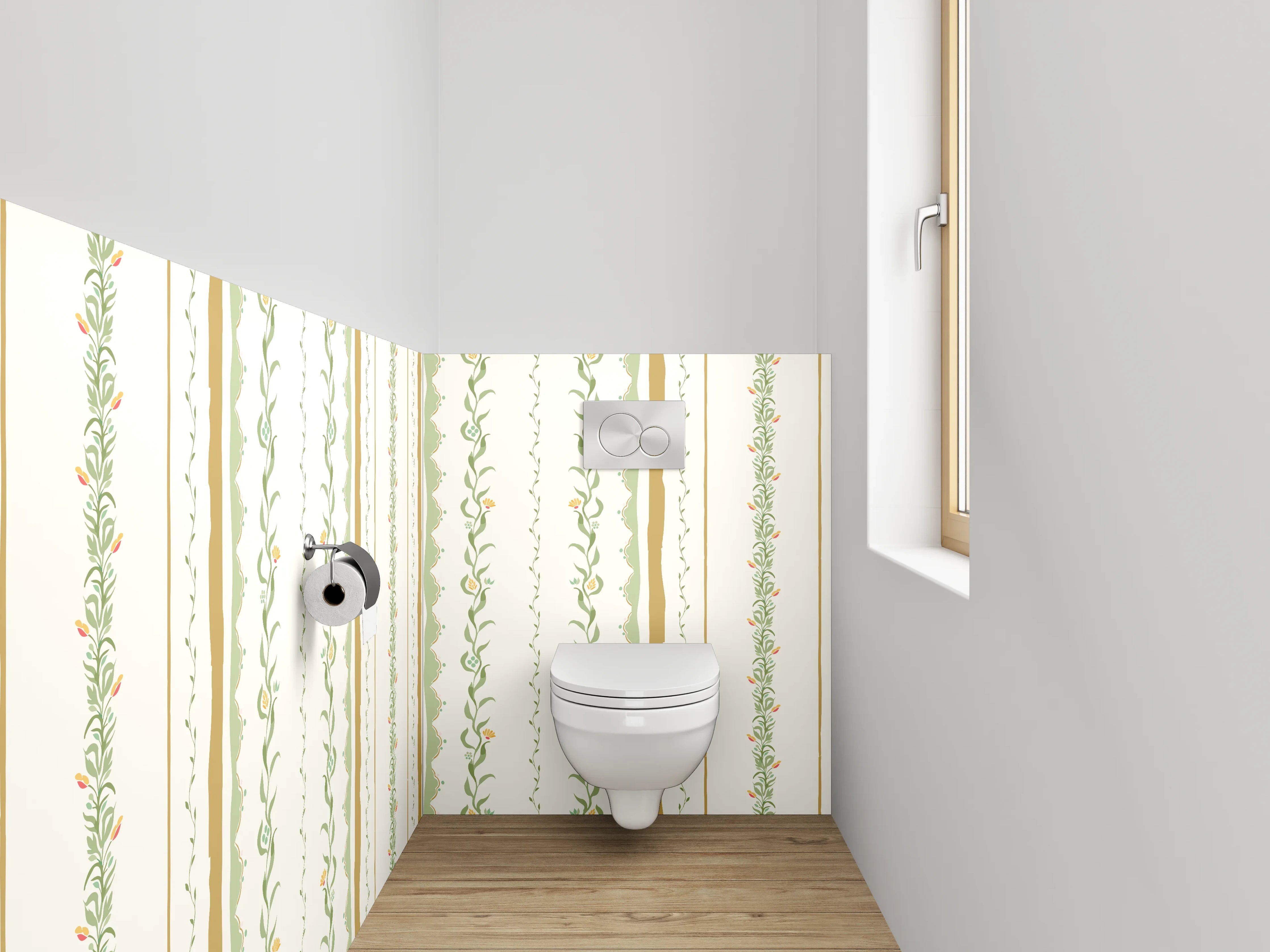 WC-Rückwand - Vintage Zierstreifen Muster Tapete Beige Grün