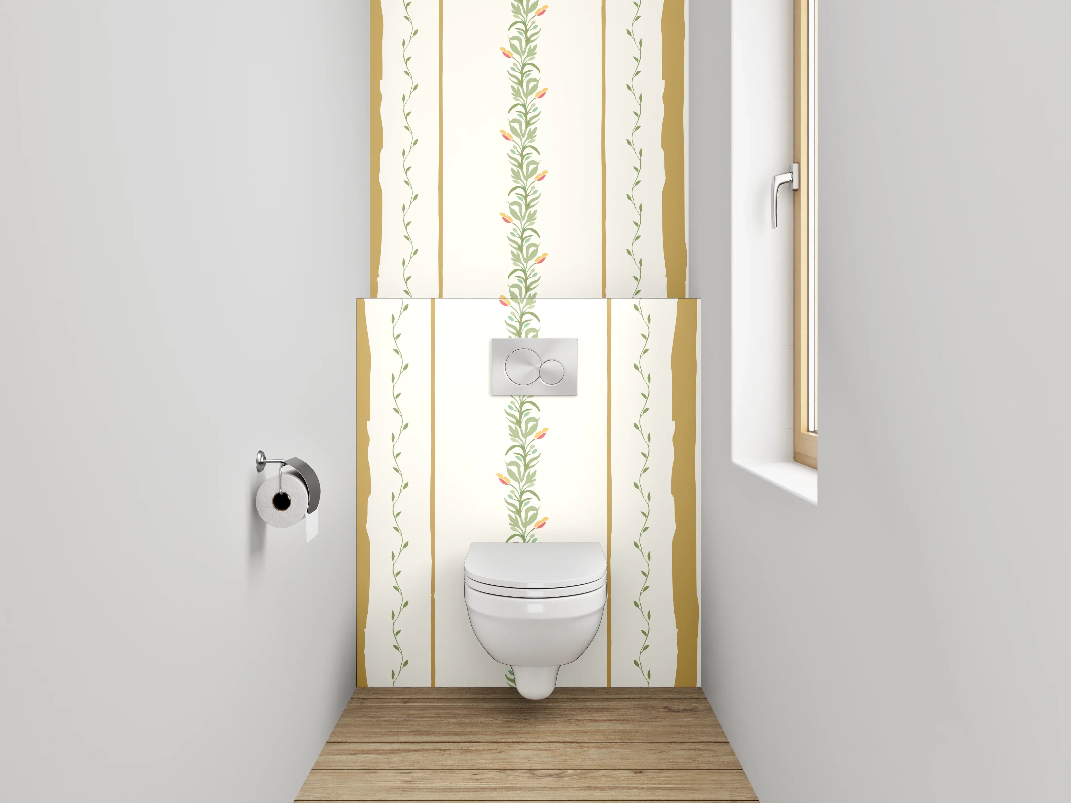 WC-Rückwand - Vintage Zierstreifen Muster Tapete Beige Grün