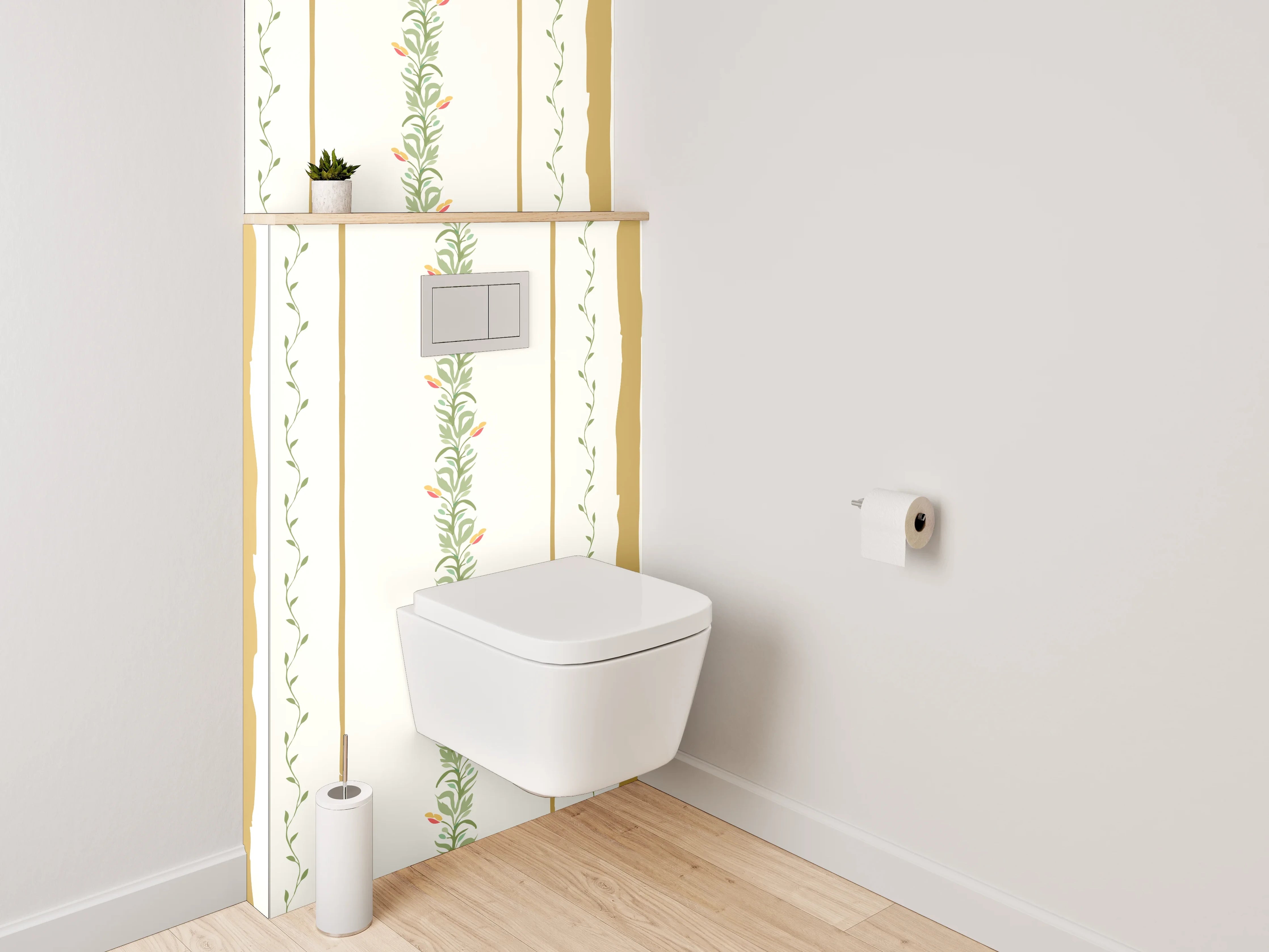 WC-Rückwand - Vintage Zierstreifen Muster Tapete Beige Grün