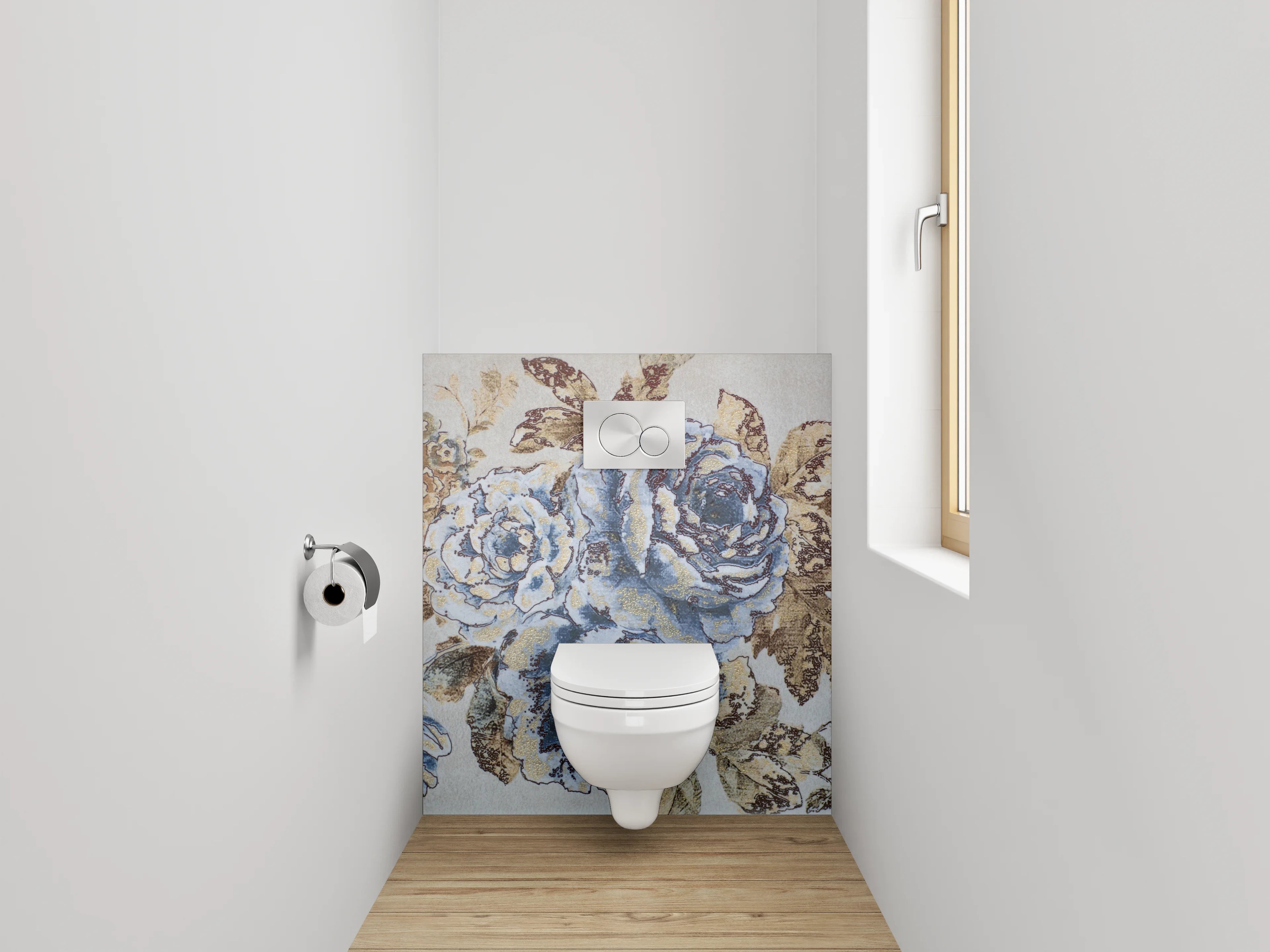 WC-Rückwand - Vintage blaue Blumen Bordüre Tapete