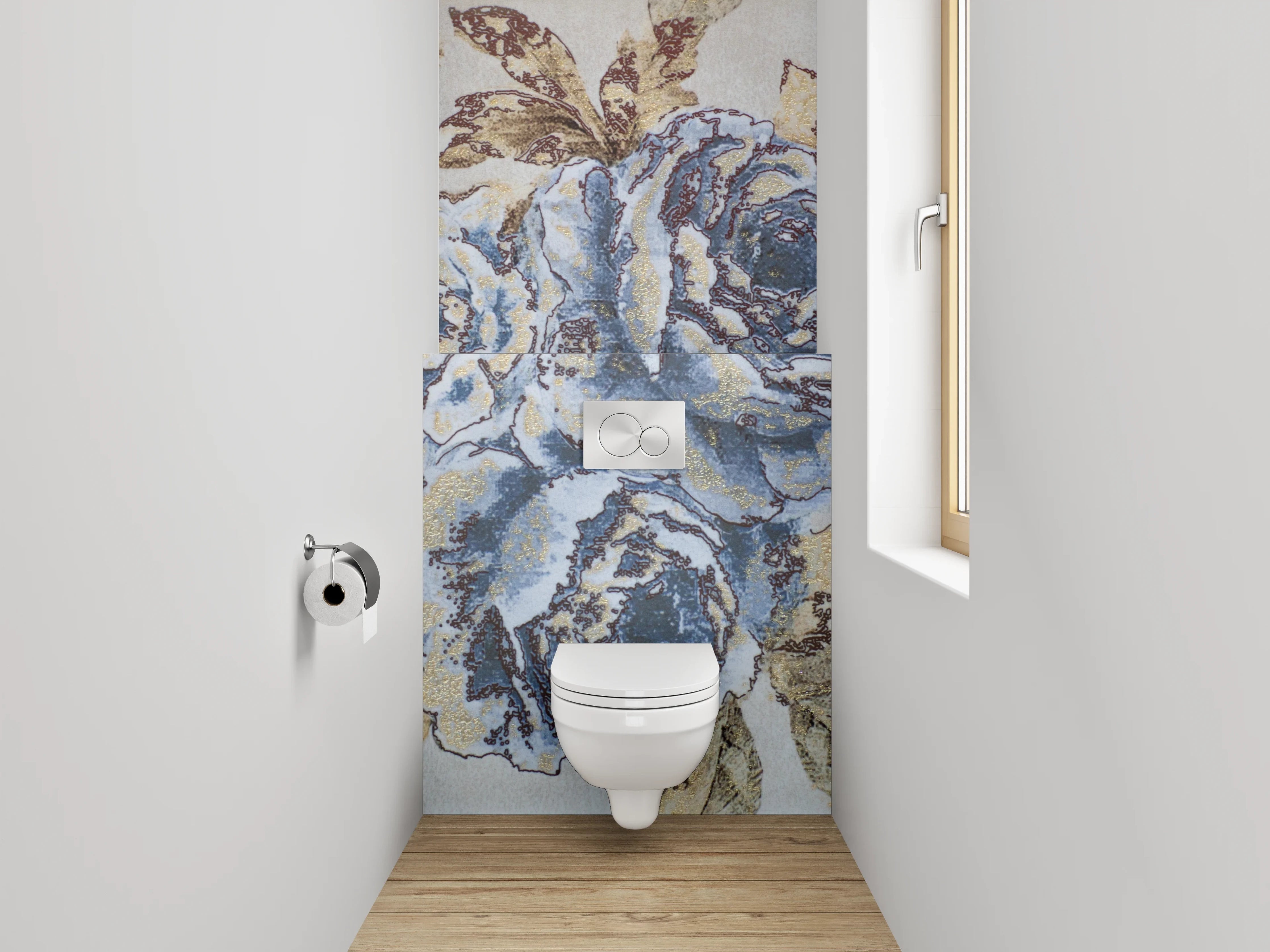WC-Rückwand - Vintage blaue Blumen Bordüre Tapete
