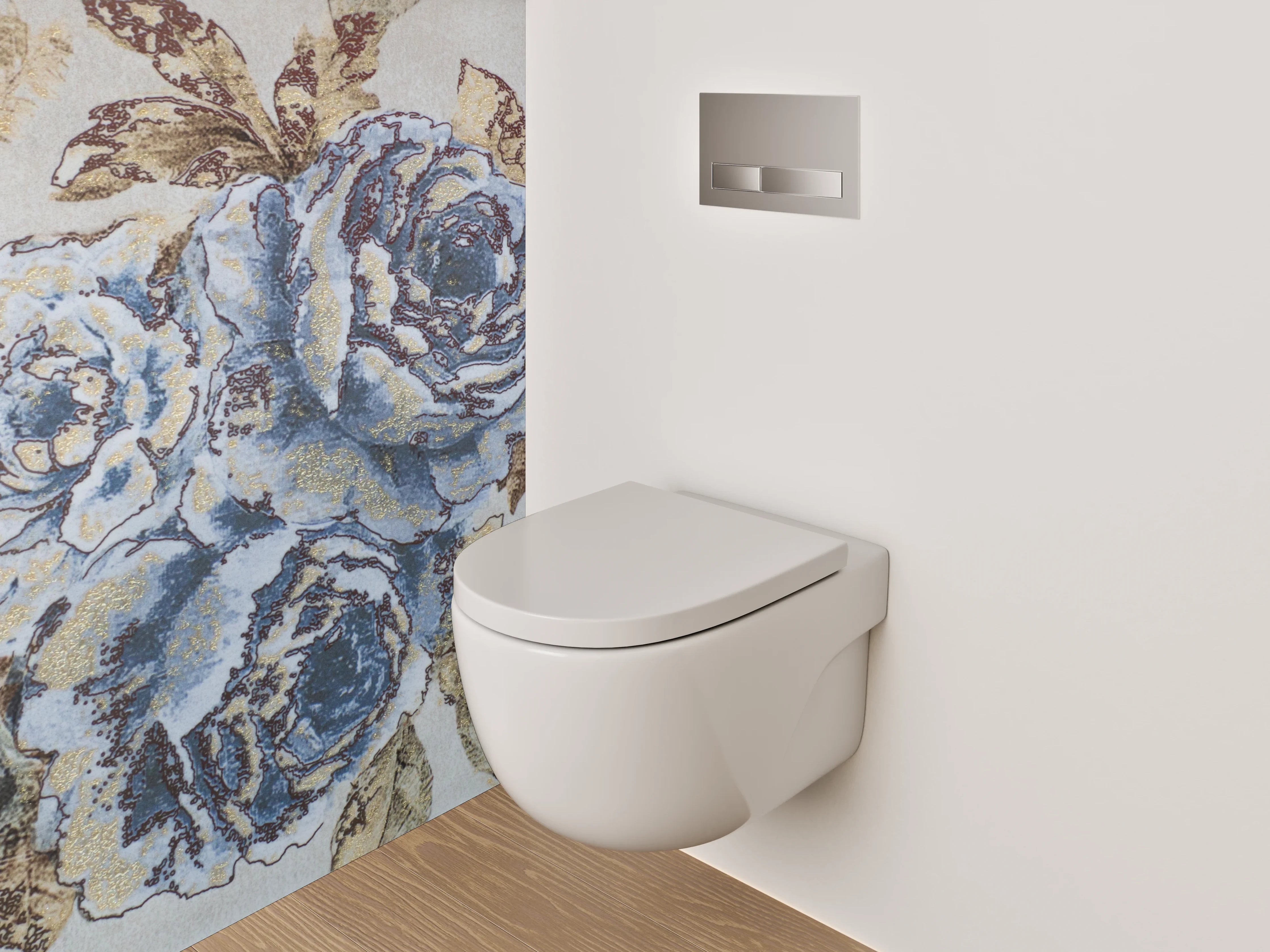 WC-Rückwand - Vintage blaue Blumen Bordüre Tapete
