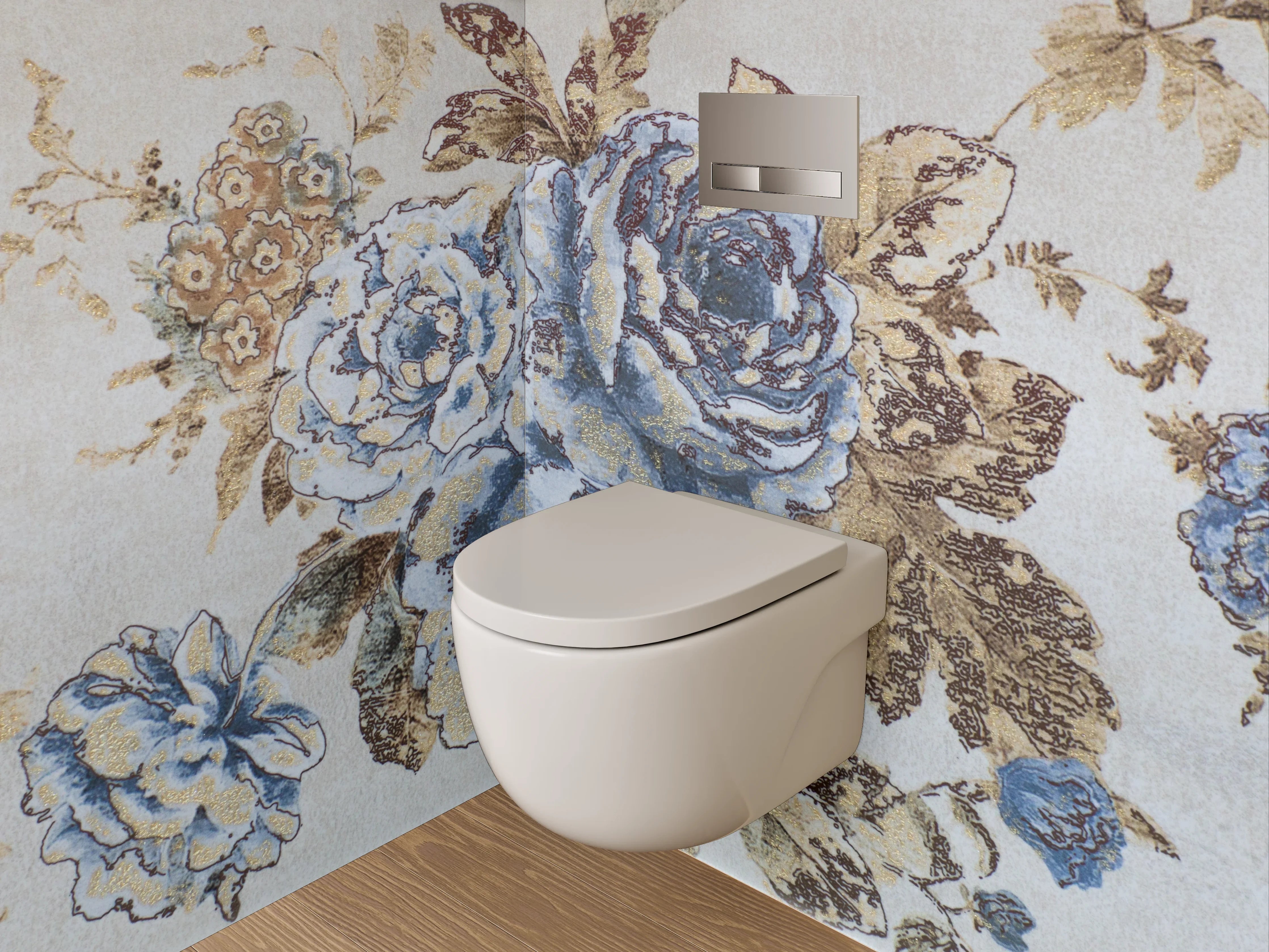 WC-Rückwand - Vintage blaue Blumen Bordüre Tapete