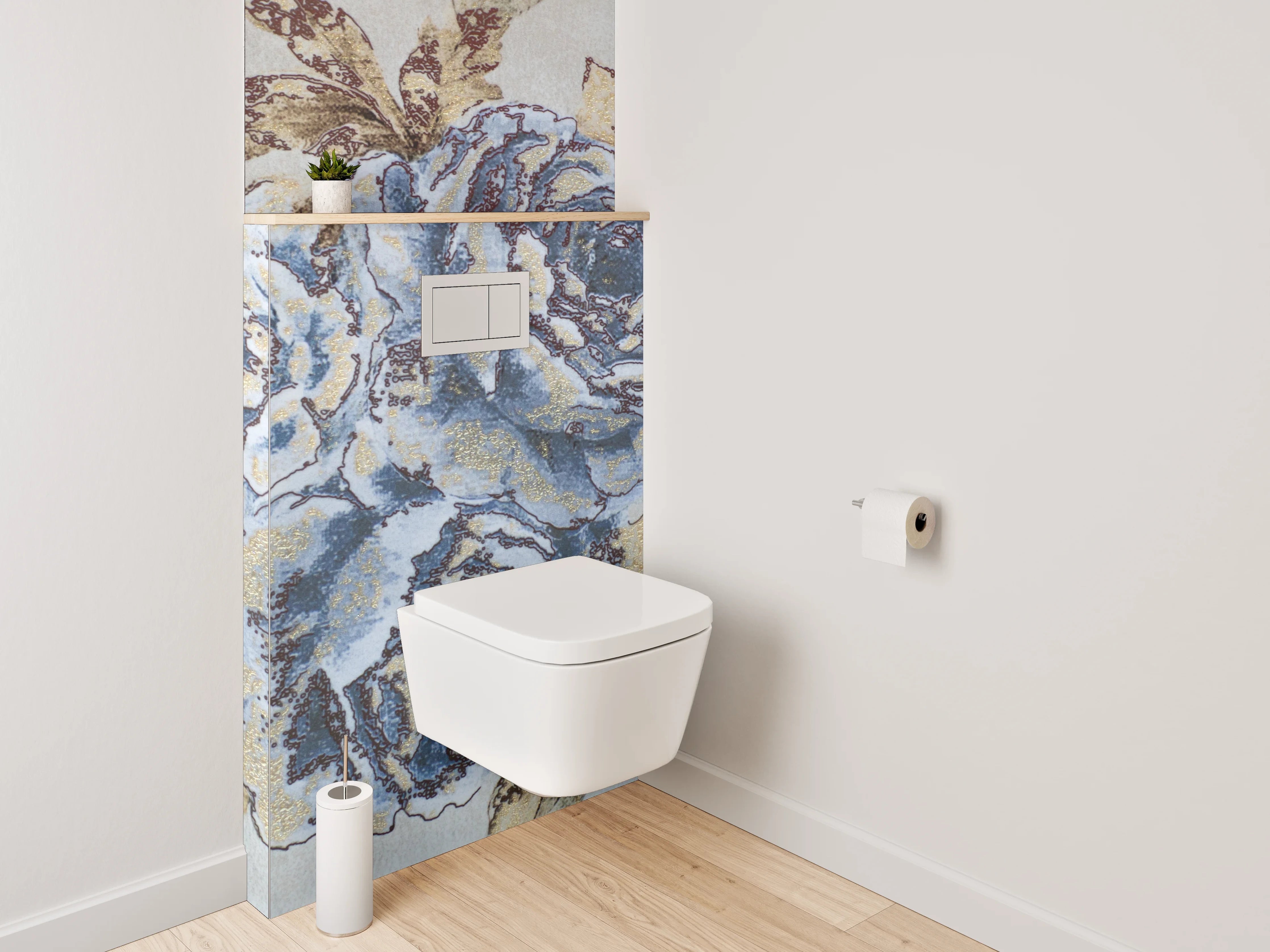 WC-Rückwand - Vintage blaue Blumen Bordüre Tapete