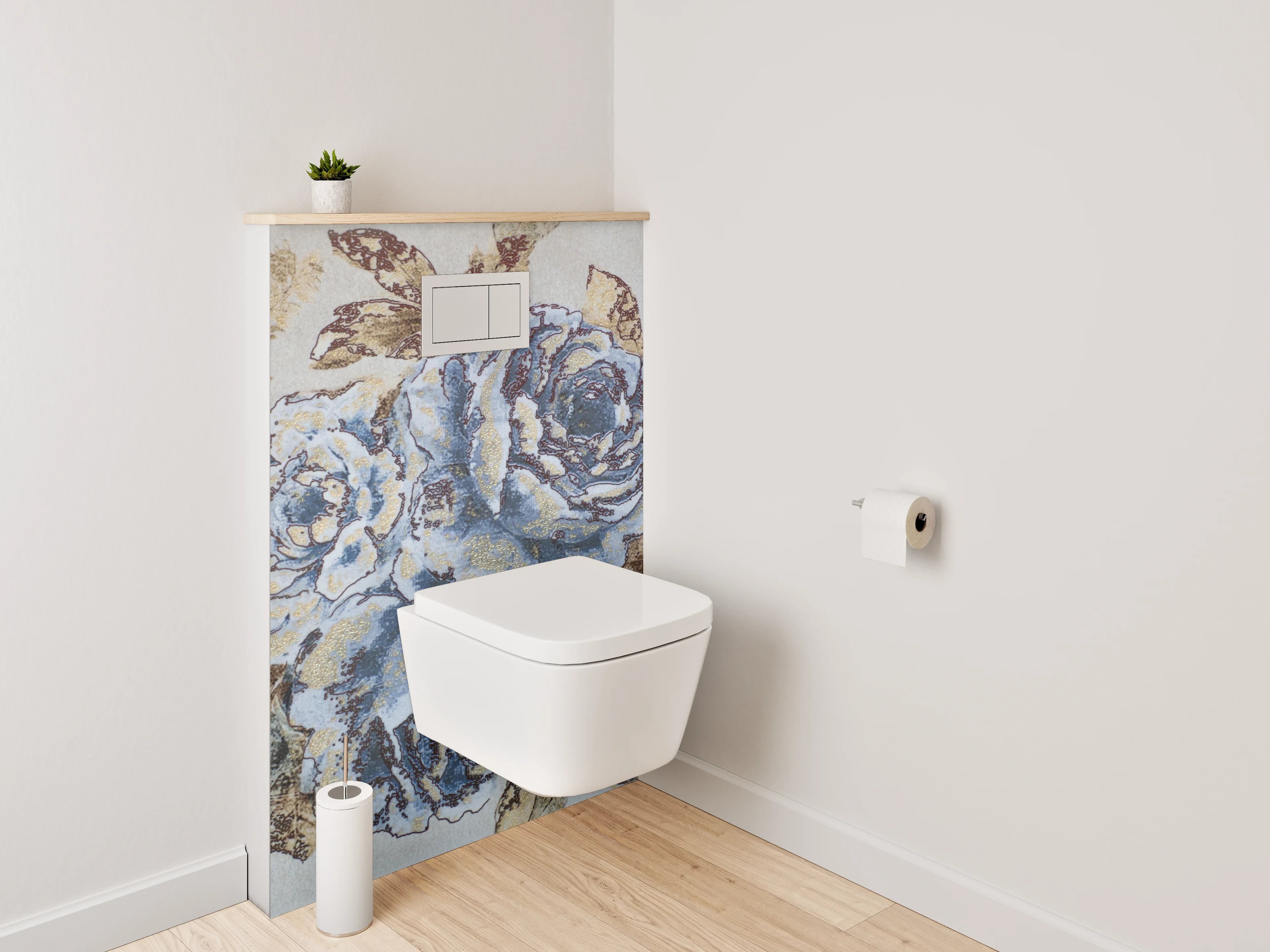 WC-Rückwand - Vintage blaue Blumen Bordüre Tapete