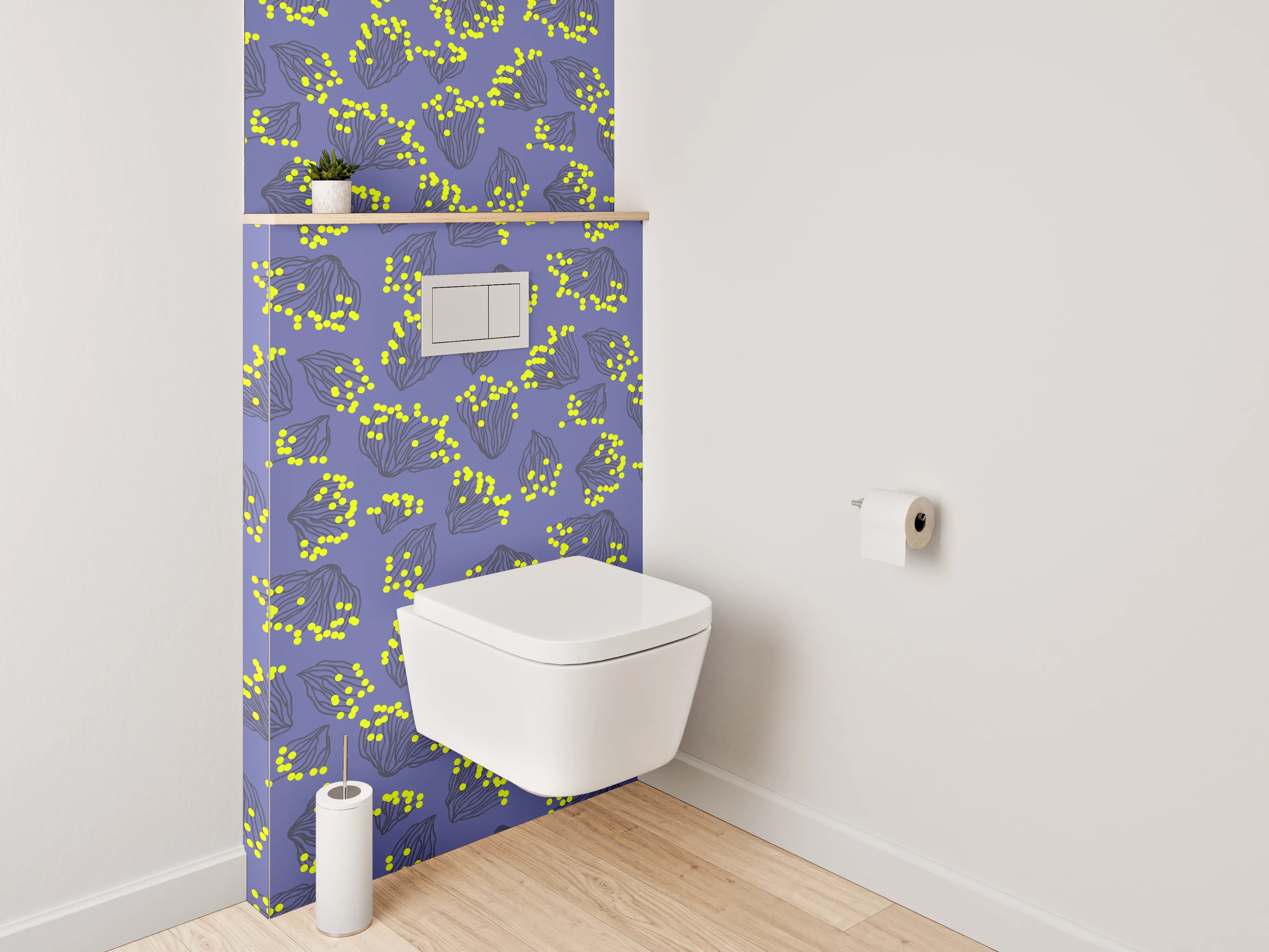 WC-Rückwand - Violettes Muster Blumen Gelb Modern