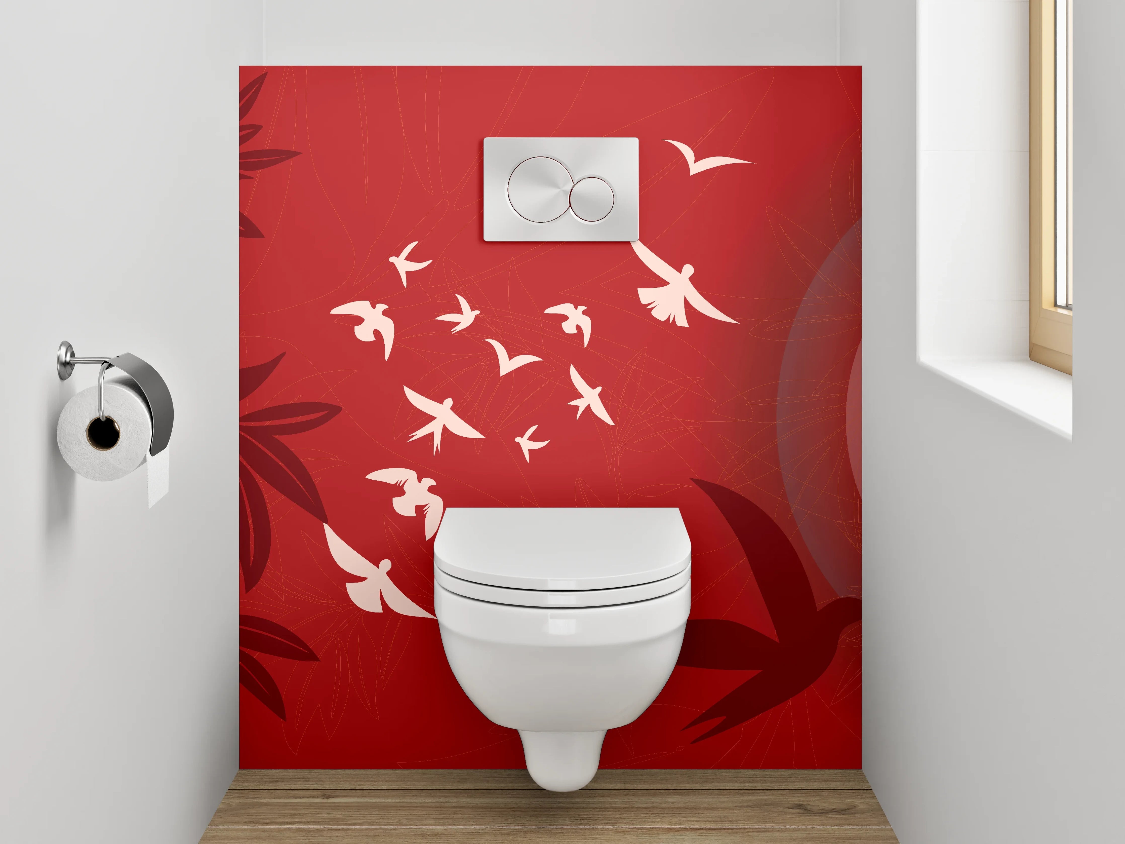 WC-Rückwand - Vögel im Sonnenuntergang Artwork